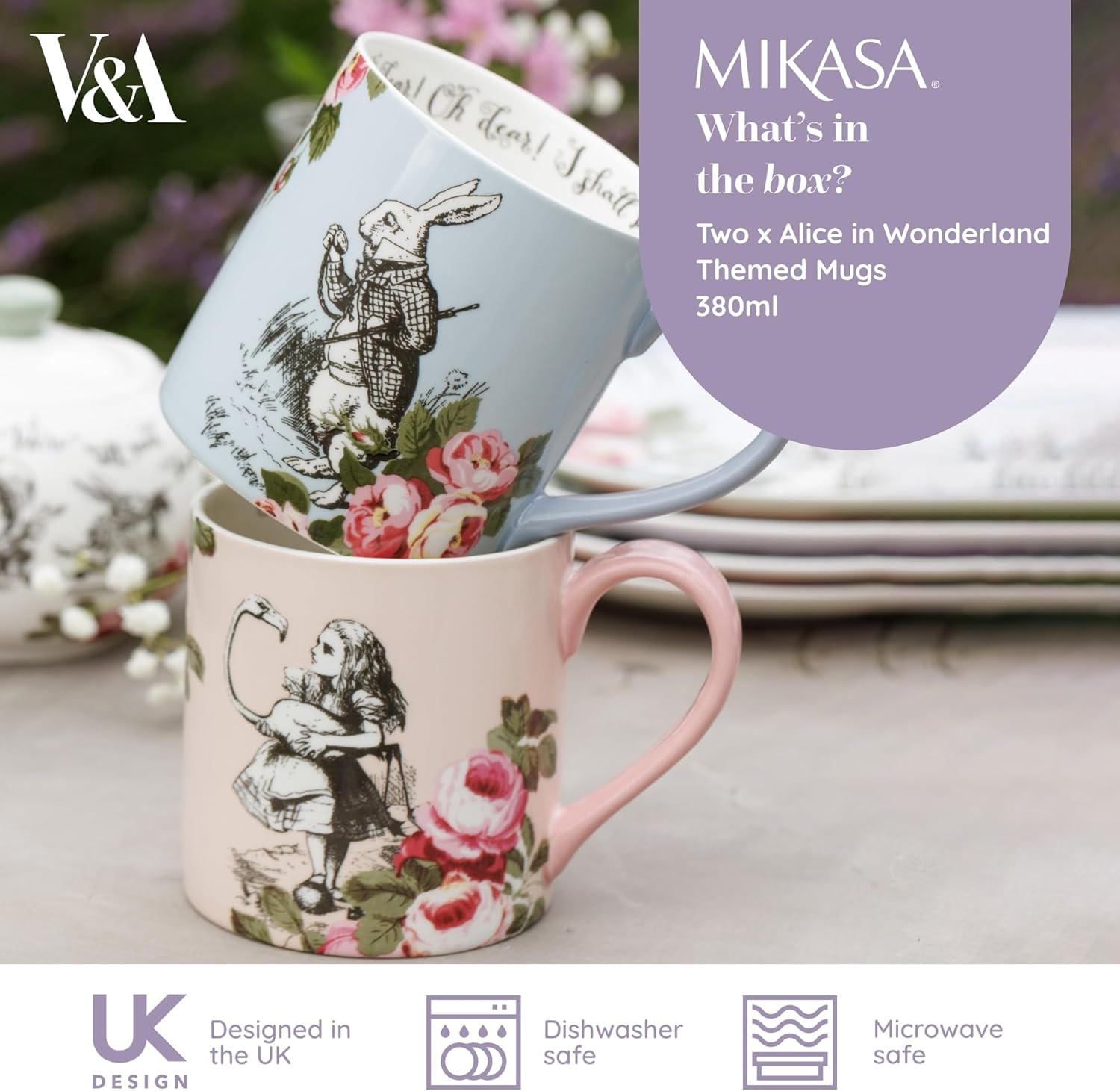 Mikasa Ceramic Mug Set, 2-Piece Alice in Wonderland Themed Bone China Teacups, 380 ML - Image 3