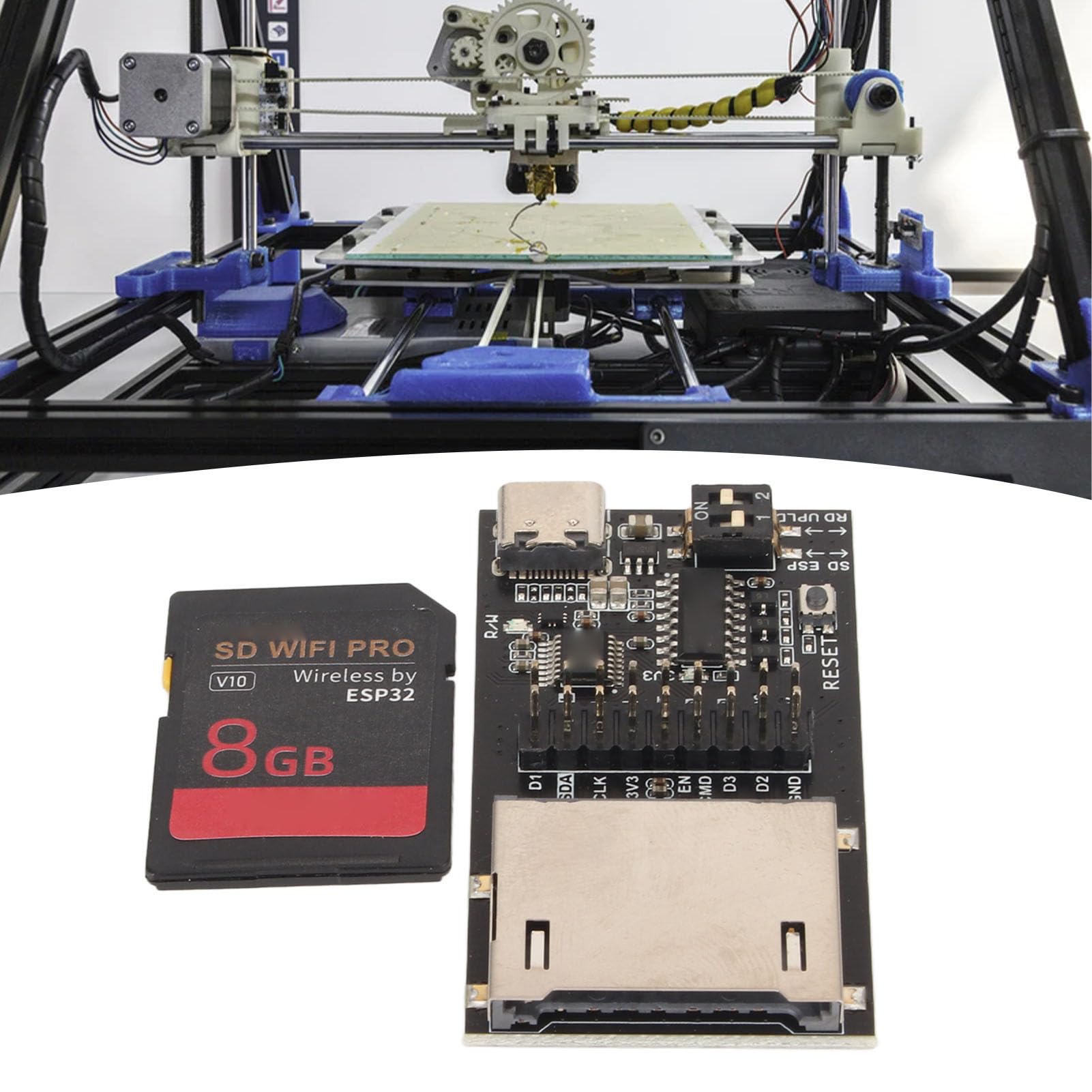ciciglow SD WiFi PRO-Übertragungsmodul, ESP32-Chip 8 GB Hochgeschwindigkeitsspeicher Drahtloses Cloud-Übertragungsmodul Eingebauter USB-C-Anschluss für Prus für MK3S + Vorn 3D-Druckerteile