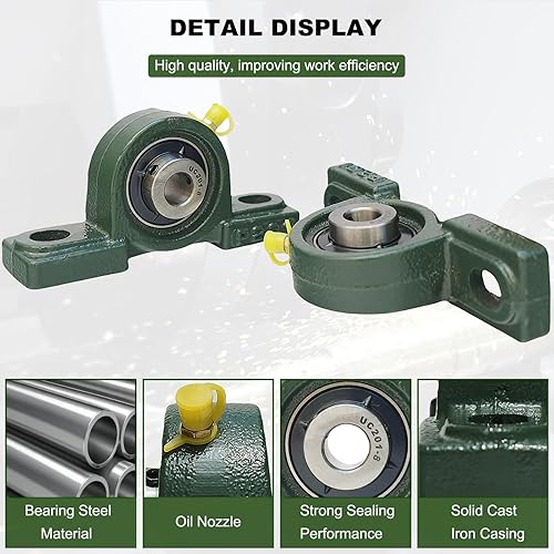 Miniatura 24 de UCP206-20 - Paquete de 2 rodamientos de bloque de almohada montados de 1-1/4 pulgadas, base de hierro fundido sólido, autoalineación (UCP206)