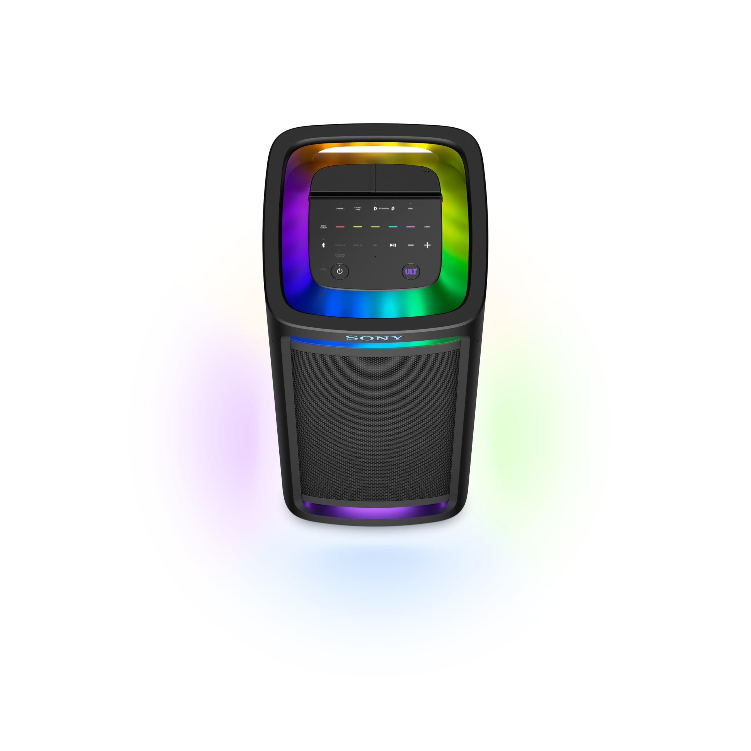 Sony ULT Tower 9 - Ultimativer Bluetooth-Party-Lautsprecher, 25 Stunden Batterie- und Netzbetrieb, 2 ULT Power Sound Modi, X-Balanced Speaker, 360° Beleuchtung & Sound, Karaoke-Eingänge - Schwarz