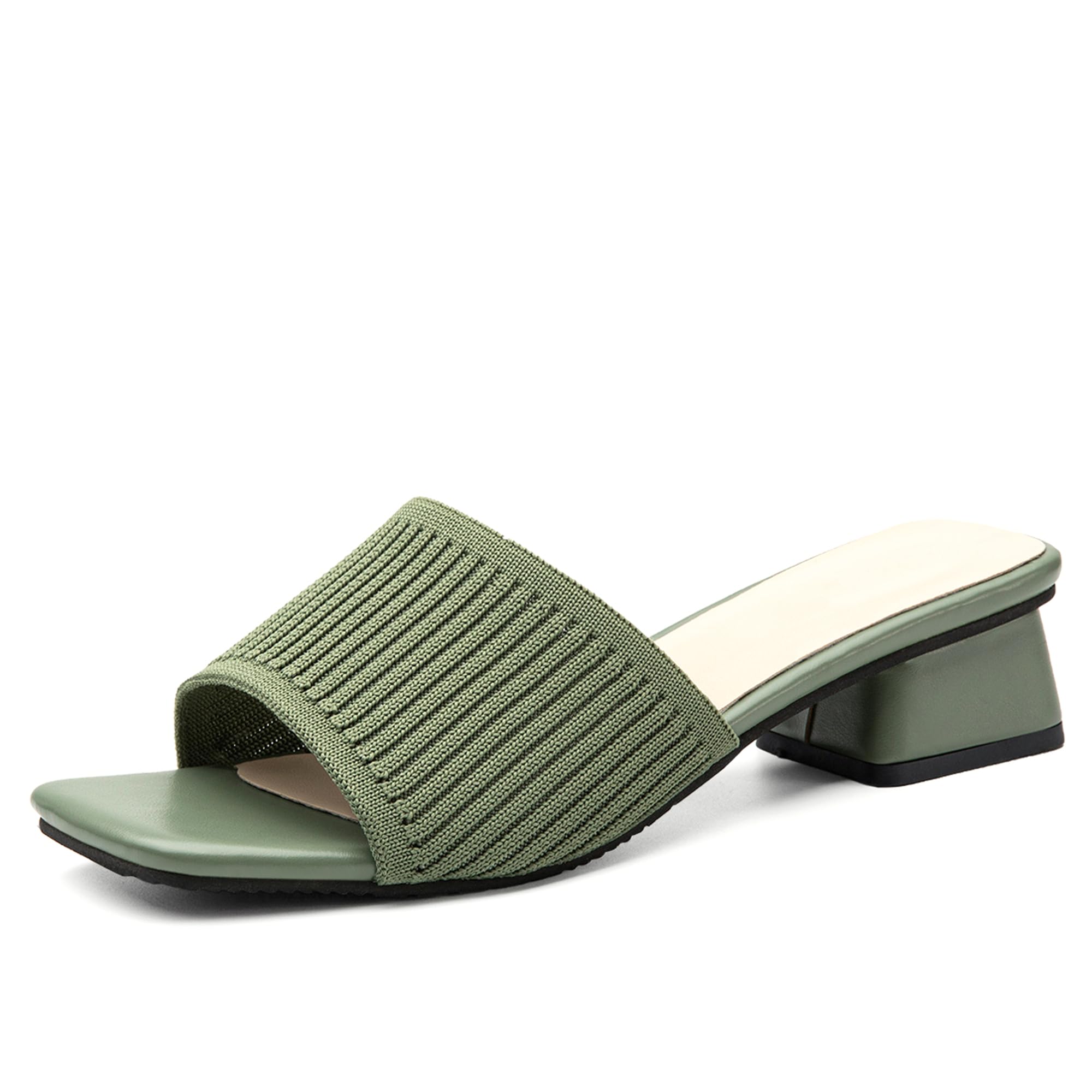 NEWBELLA Women's Knit Mule Sandals - Chunky Square Toe Slip-On Slides for Summer & Casual Outfits