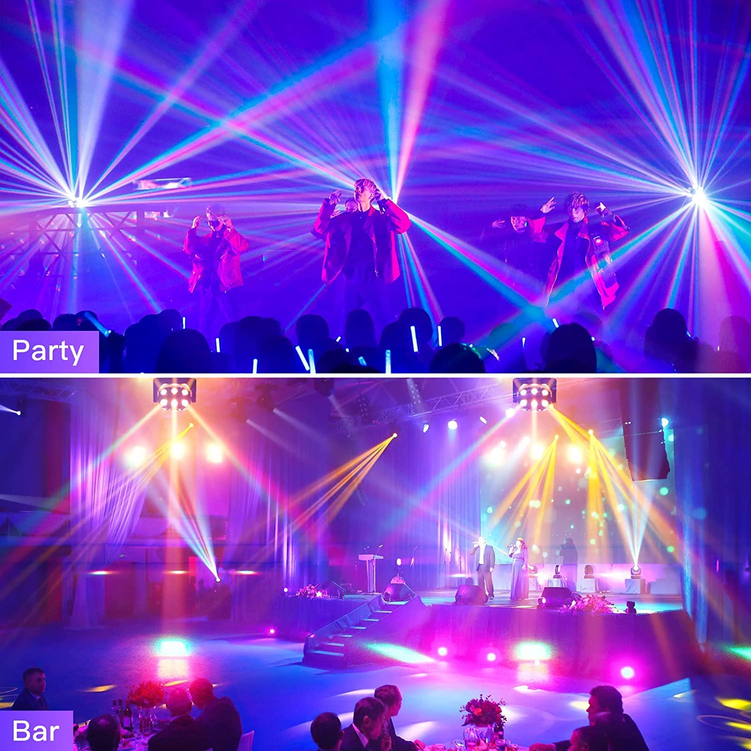 Lyre Led 180W RGBW Lumière de scène stroboscopique Luminaires à tête rotative pour Disco Bars Club Mariage Noël Jeux de Lumiere