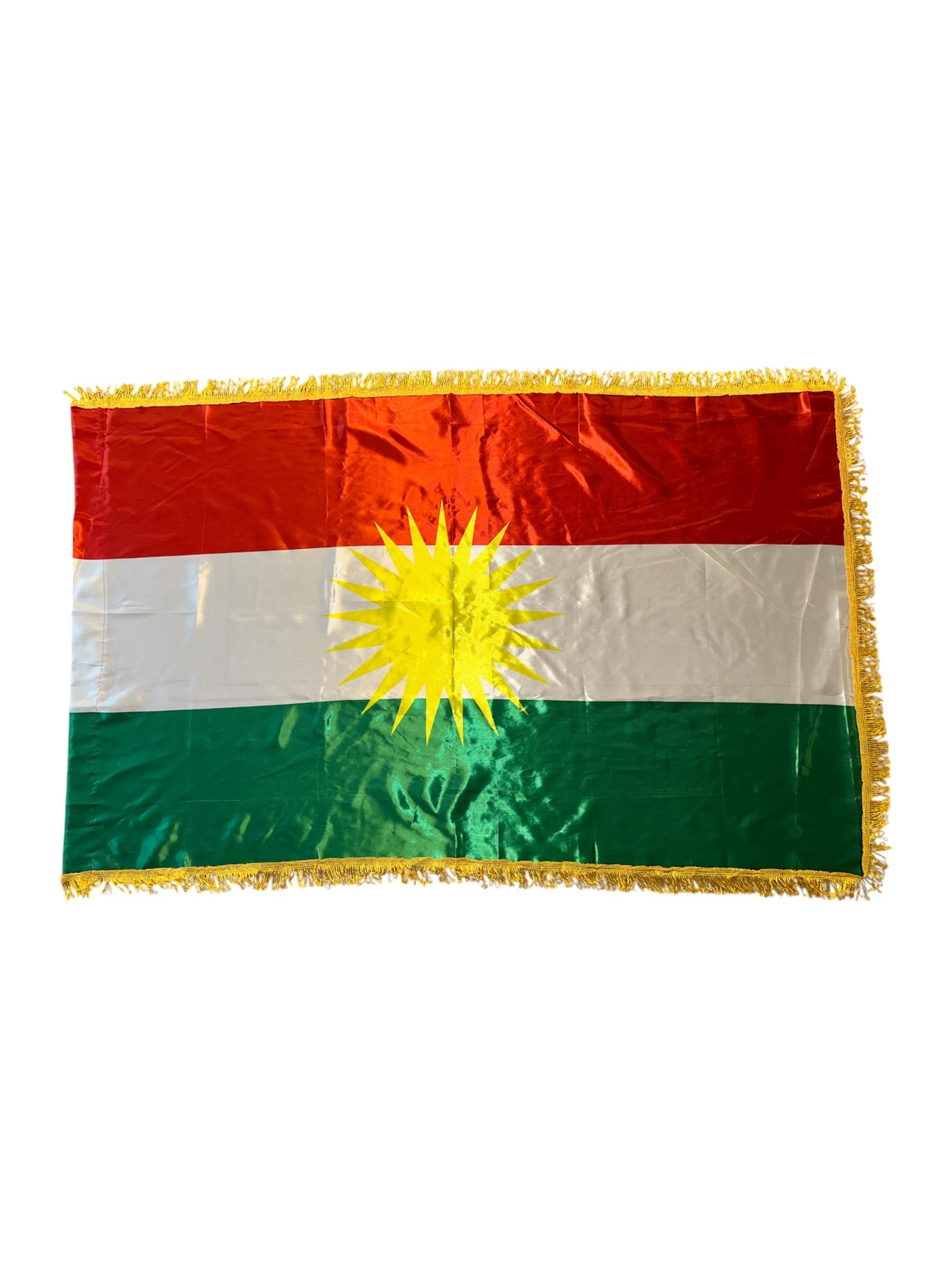 Premium Kurdistan Flag with Golden Fringes, Kurdish Flag, 150 cm x 90 cm National Flag