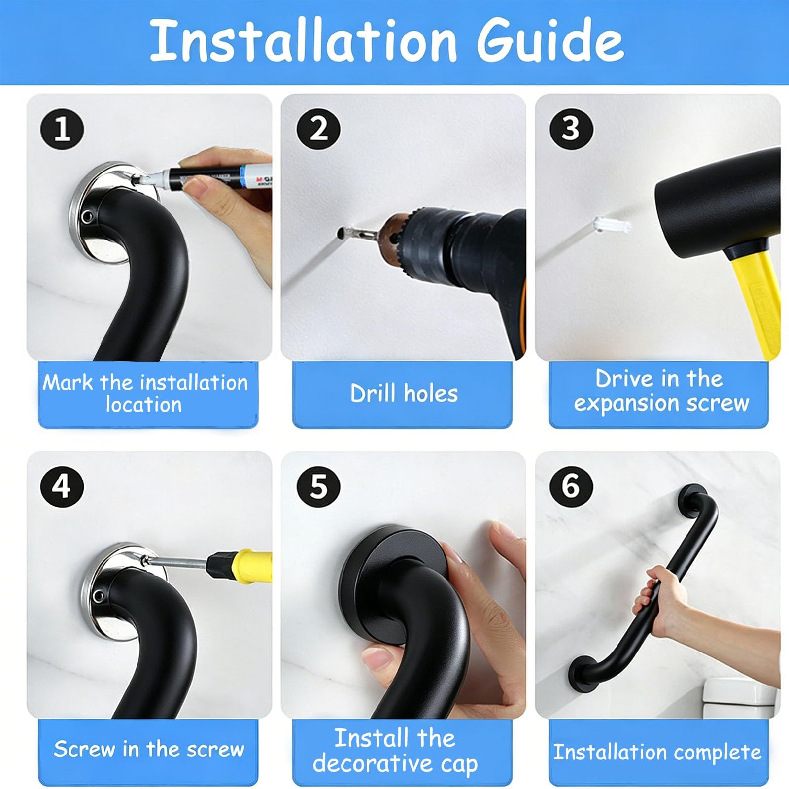 Barra de Agarre para Ducha para Personas Mayores discapacitadas, Tubo Redondo Antideslizante 80cm 1m 1,2m Pasamanos de Seguridad, manija de Soporte Auxiliar para Inodoro de baño(100cm)