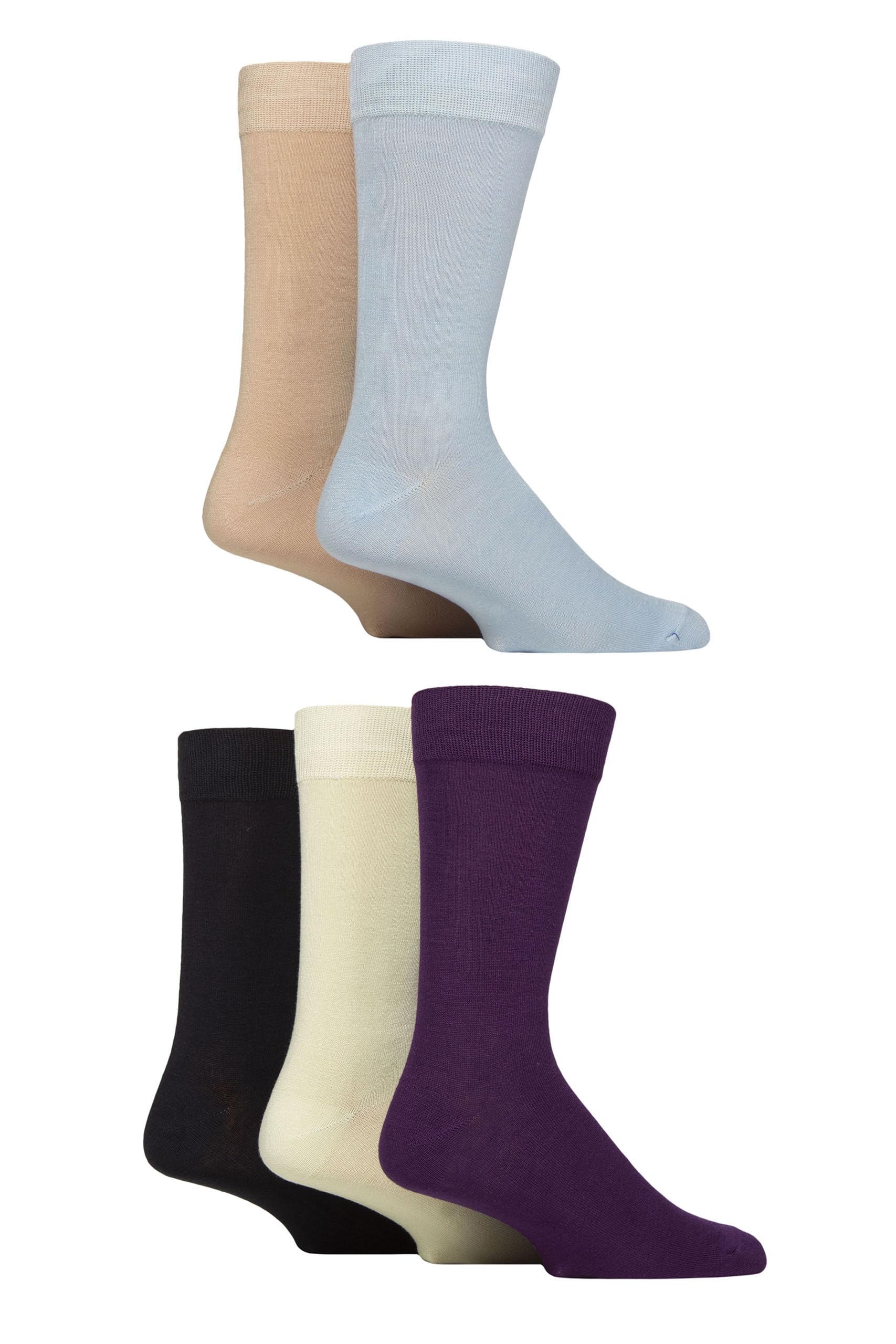 SockShop Wildfeet Mens Plain Bamboo Socks Pack of 5 (UK, Numeric, 7, 11, Regular, Regular, Blue/Beige/Purple/Lime/Navy)