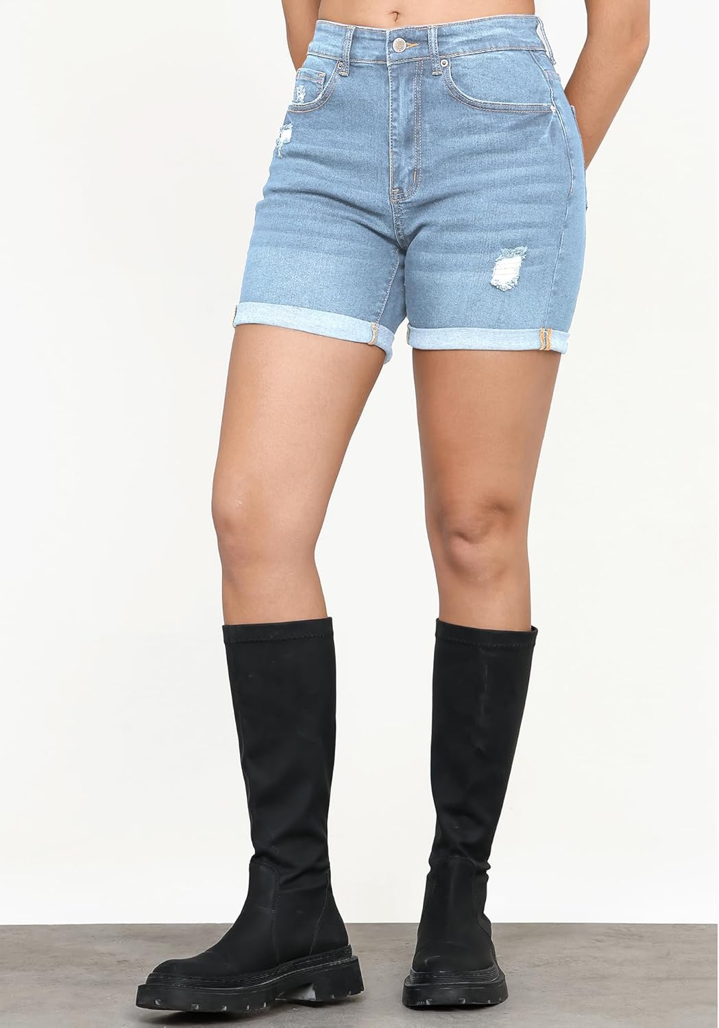 LookbookStore Jean Shorts Womens Stretchy High Waisted Ripped Denim Shorts with Pockets Trendy Distressed Cut Off Shorts - Image 3