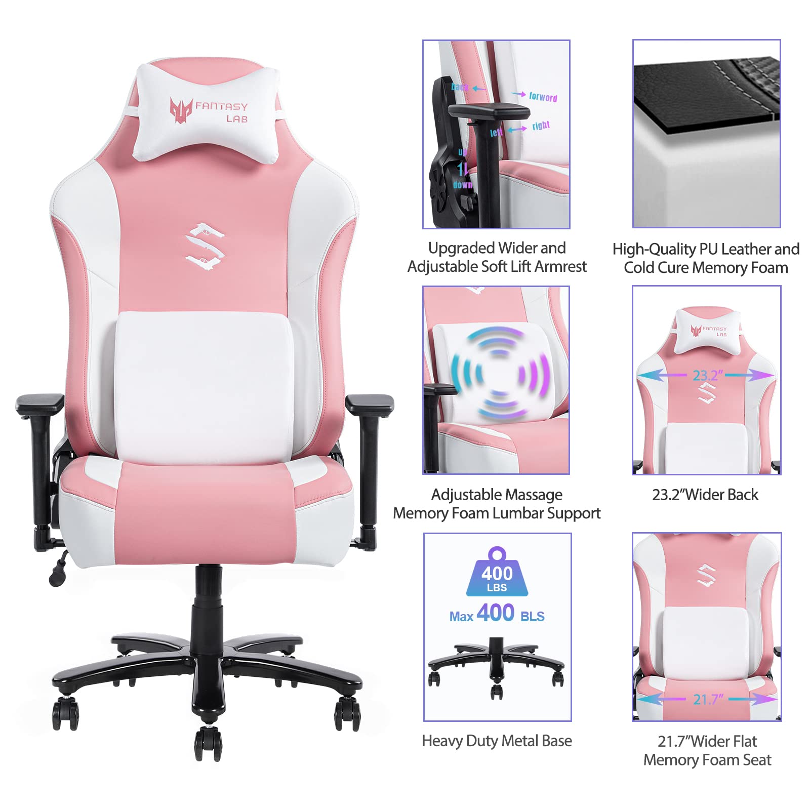 Buy FANTASYLAB Big and Tall Gaming Chair 400lb Pink Gaming Chair