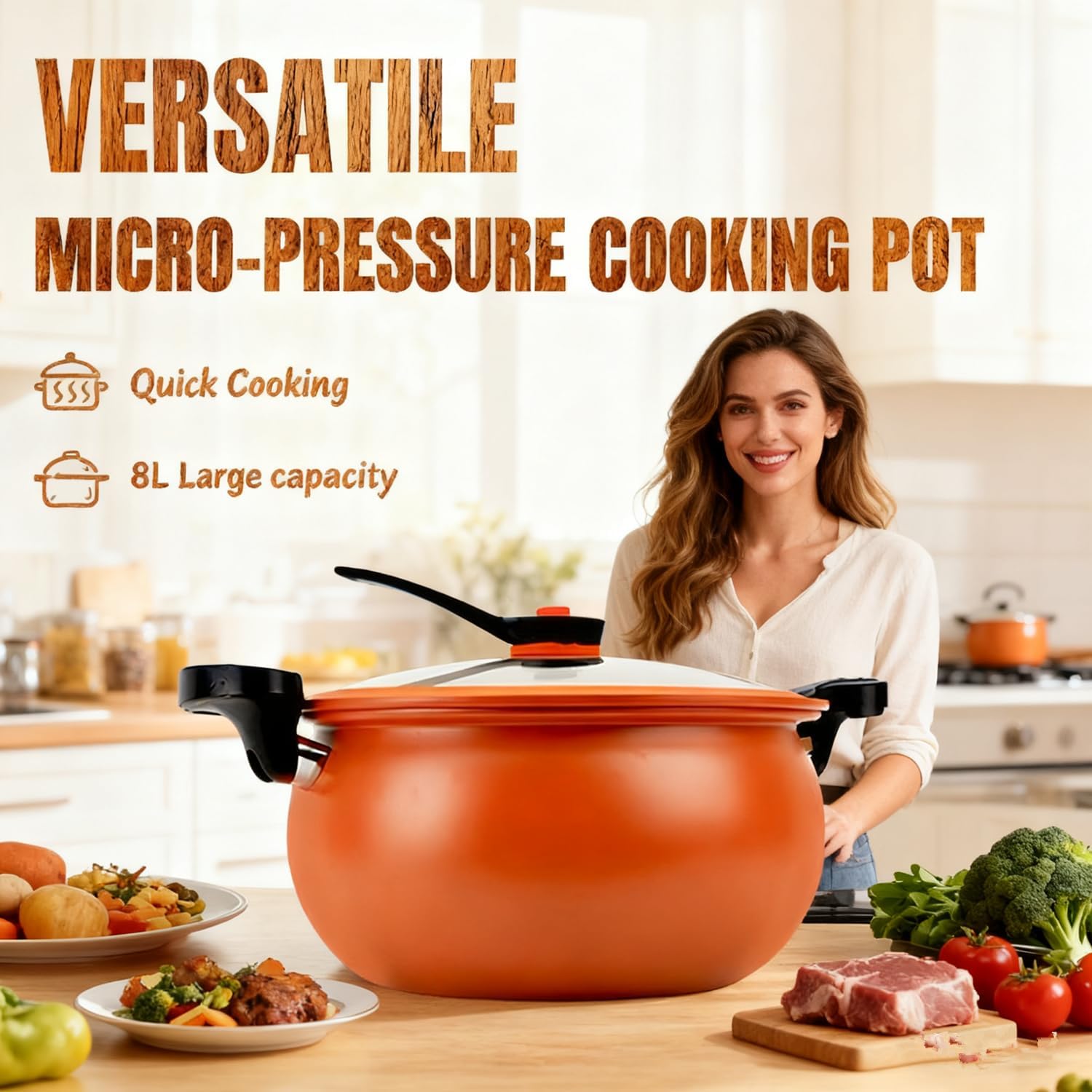 Multifunctional Large Capacity Non-Stick Pressure Cooker, Practical Fast Cooking Pot, 8Qt Micro PressureCooker with Glass Cover & Anti-Scalding Handle for Culinary Styles (1pcs-A)
