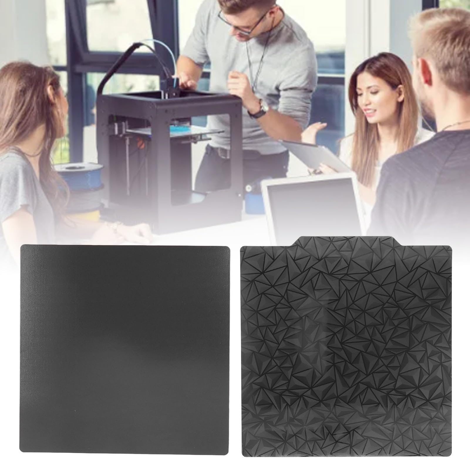 3D Printer Bed, 350x 350mm Flexible PEO PEI Print Bed PlateDual Magnetic Spring Steel Build Plate Spring Steel Plate Printing and Rubber Sheet