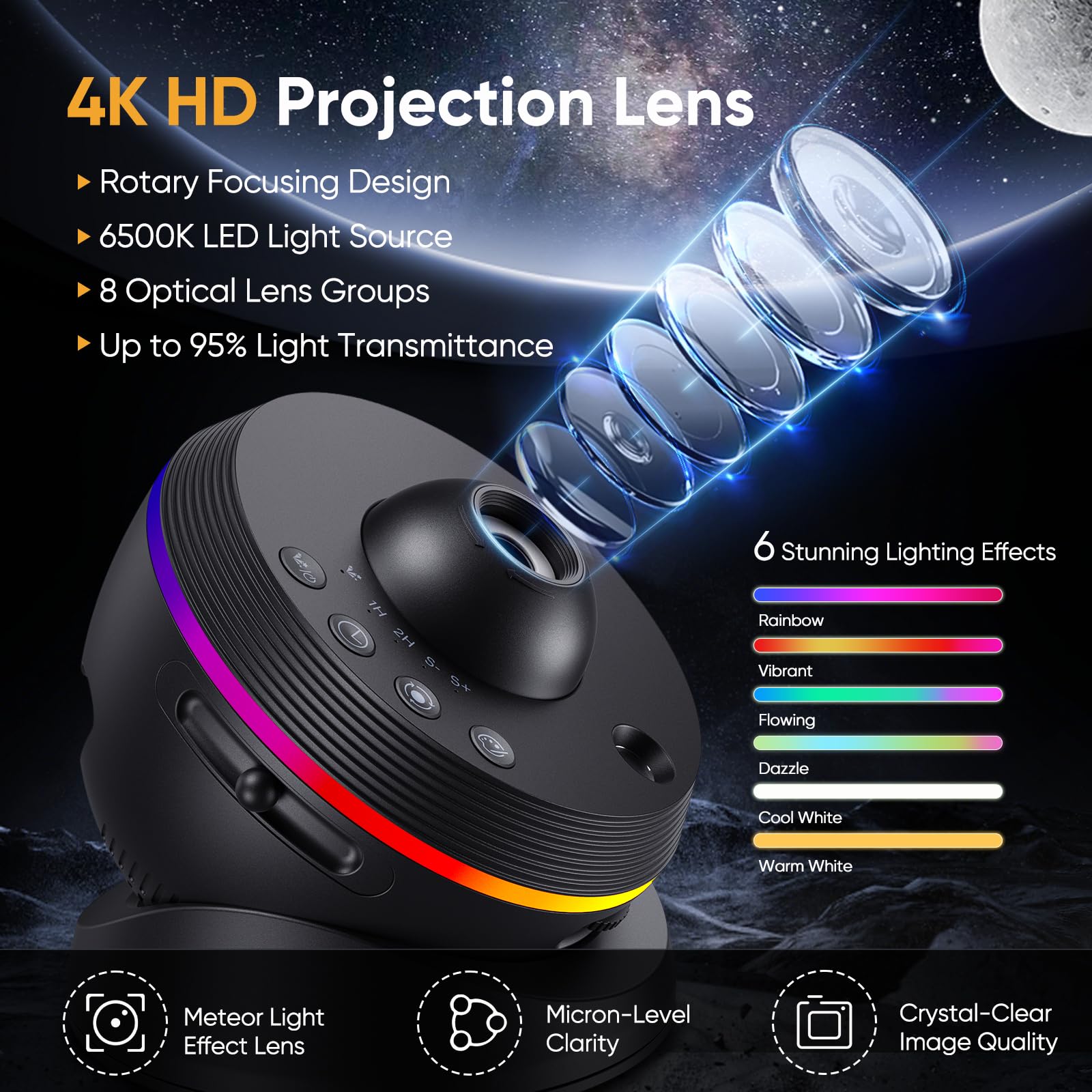 Sternenprojektor, 13-in-1-Projektor Galaxy 4K HD mit Timer, dynamischer Meteorit