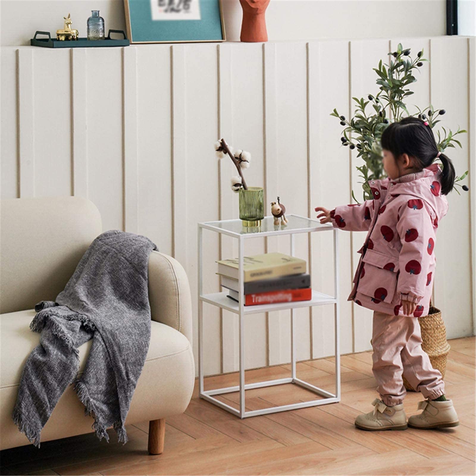 Sofa-Beistelltische im modernen Stil, kompakte rechteckige Aufbewahrungs-Beistelltische, platzsparender Eck-Ausstellungstisch, kleine Couchtische aus gehärtetem Glas (H) 60 cm, schwarz, 40 x 30 x 60