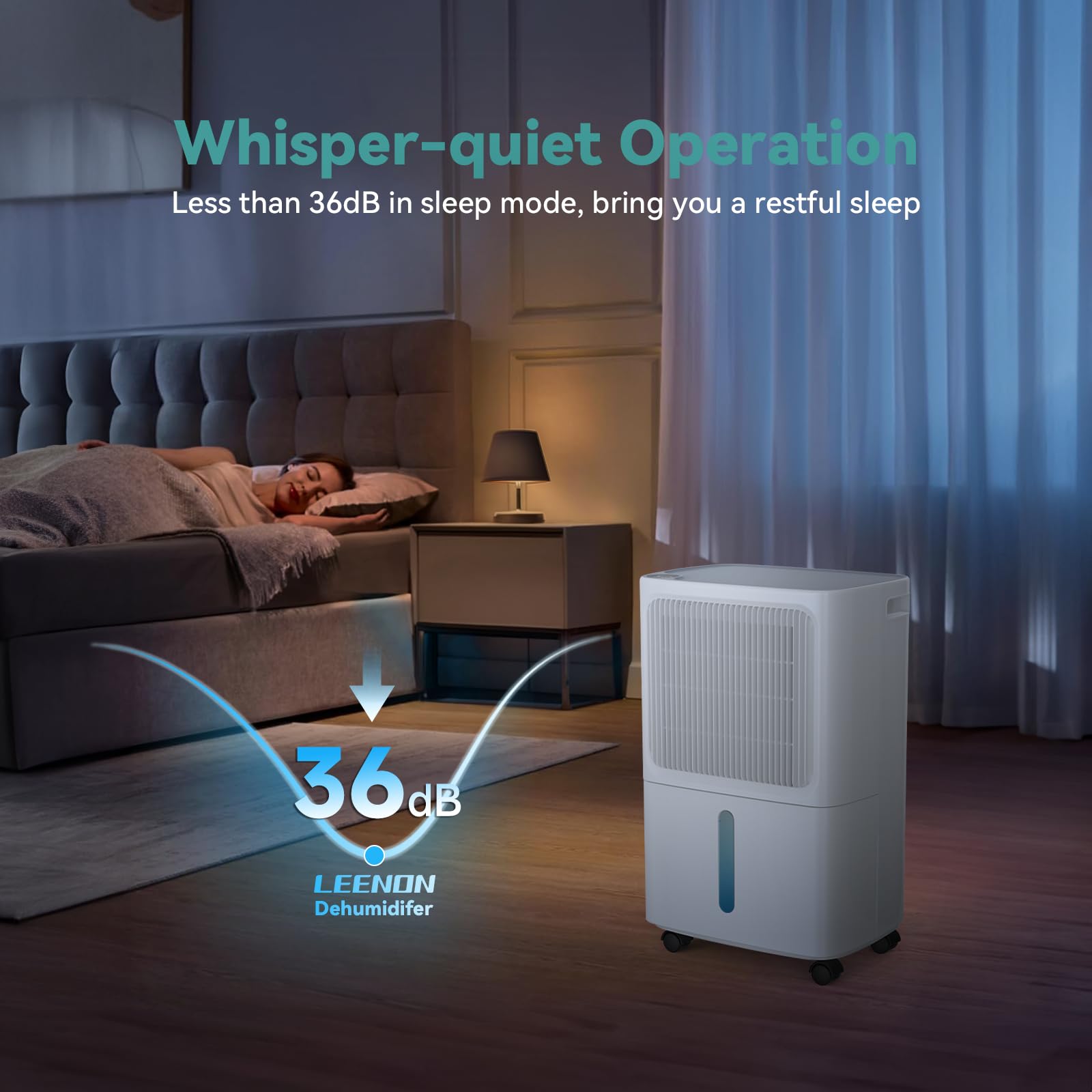 LEENON Deumidificatore Casa Muffa 16L/24h, Elettrico Deumidificatore Portatile con 3 Modalità, Silenzioso 36dB, Riavvio Automatico, Asciugatura Biancheria, Drenaggio Continuo, Timer, per Casa Bagno