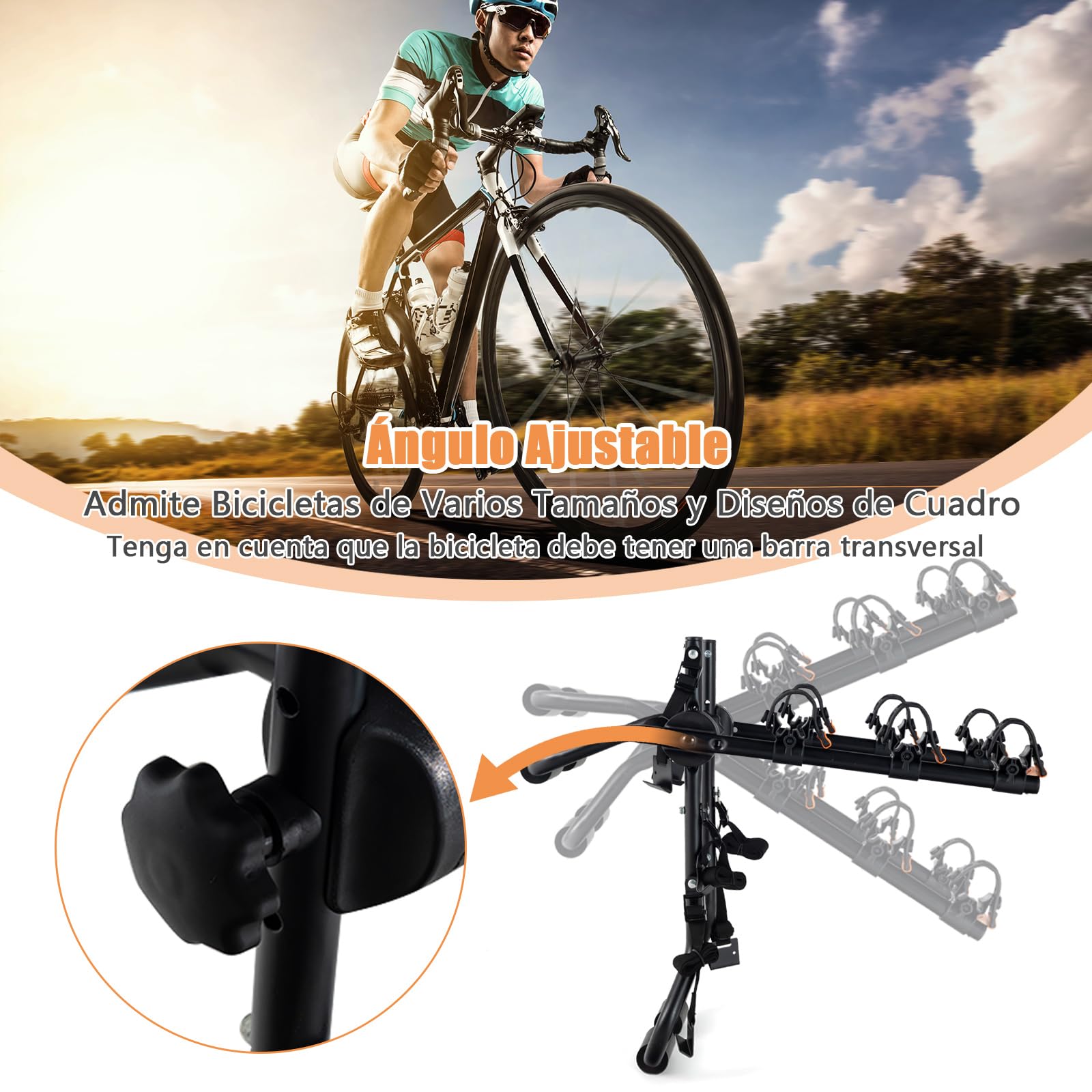 COSTWAY Portabicicletas para Maletero de 3 Bicicletas, Portabicicletas Plegable con Longitud, Altura y Ángulo Ajustables, Estante de Bicicleta Compatible con Sedán Hatchbacks Minivans SUV