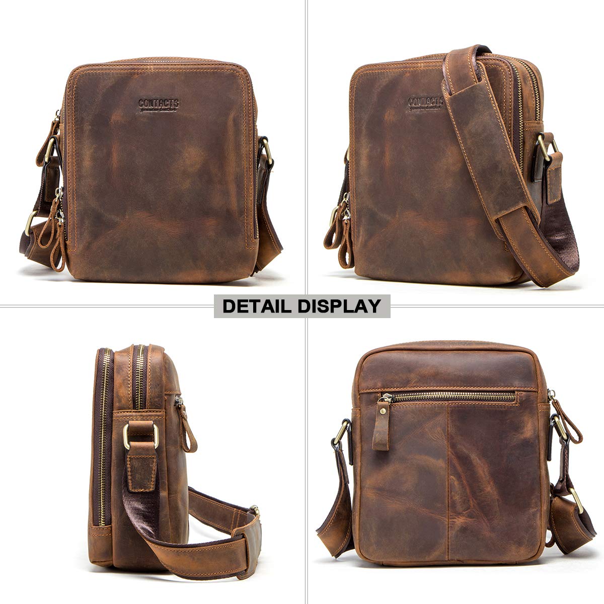 CONTACTS Echtes Leder Herren Klein Messenger Business Casual Umhängetasche für 7.9 inch Laptop Tasche Tote Handtasche