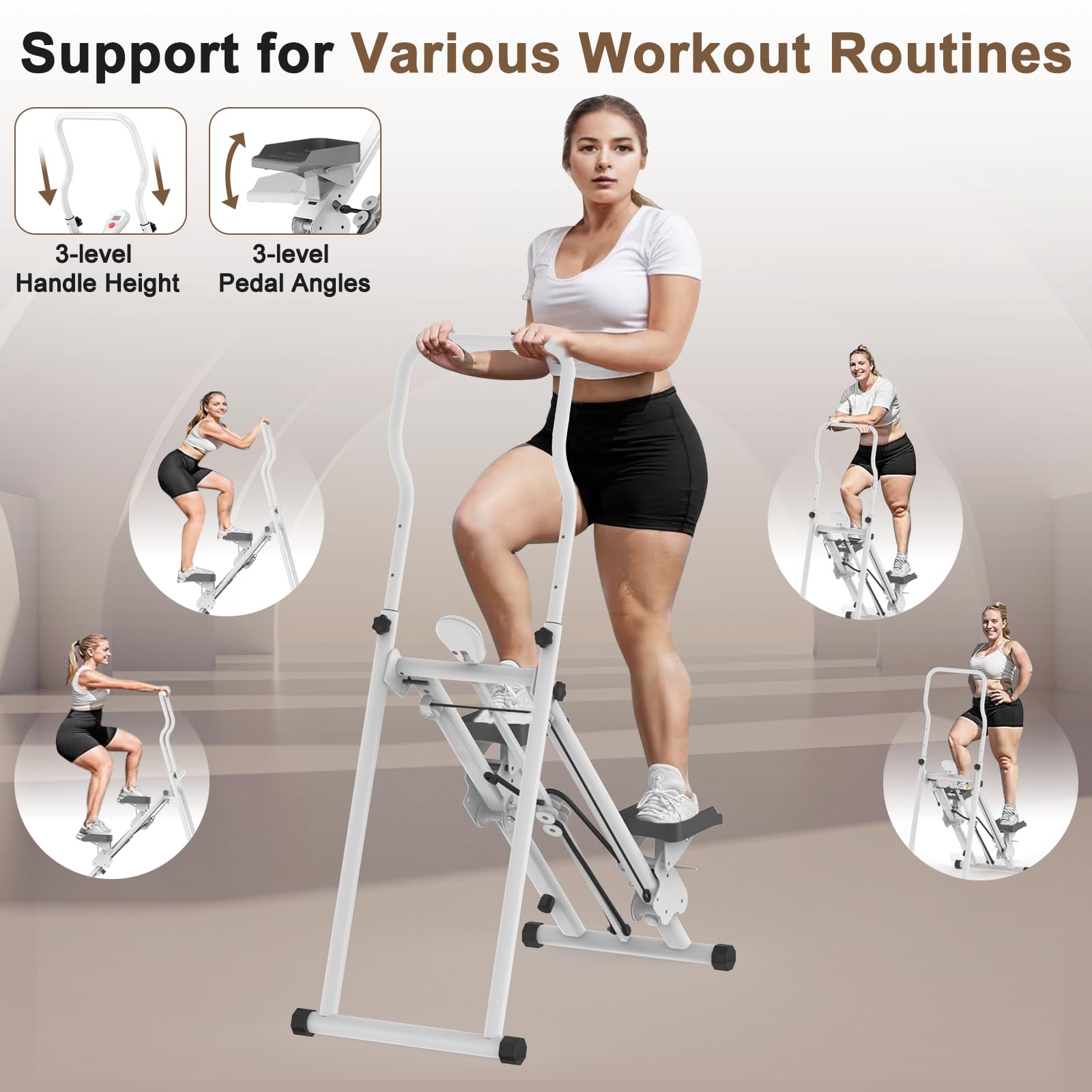 Stepper Climber Verticale Pieghevole Per Casa - Attrezzo Fitness Con Display LCD, Manubrio Regolabile, Supporto 150kg - 4