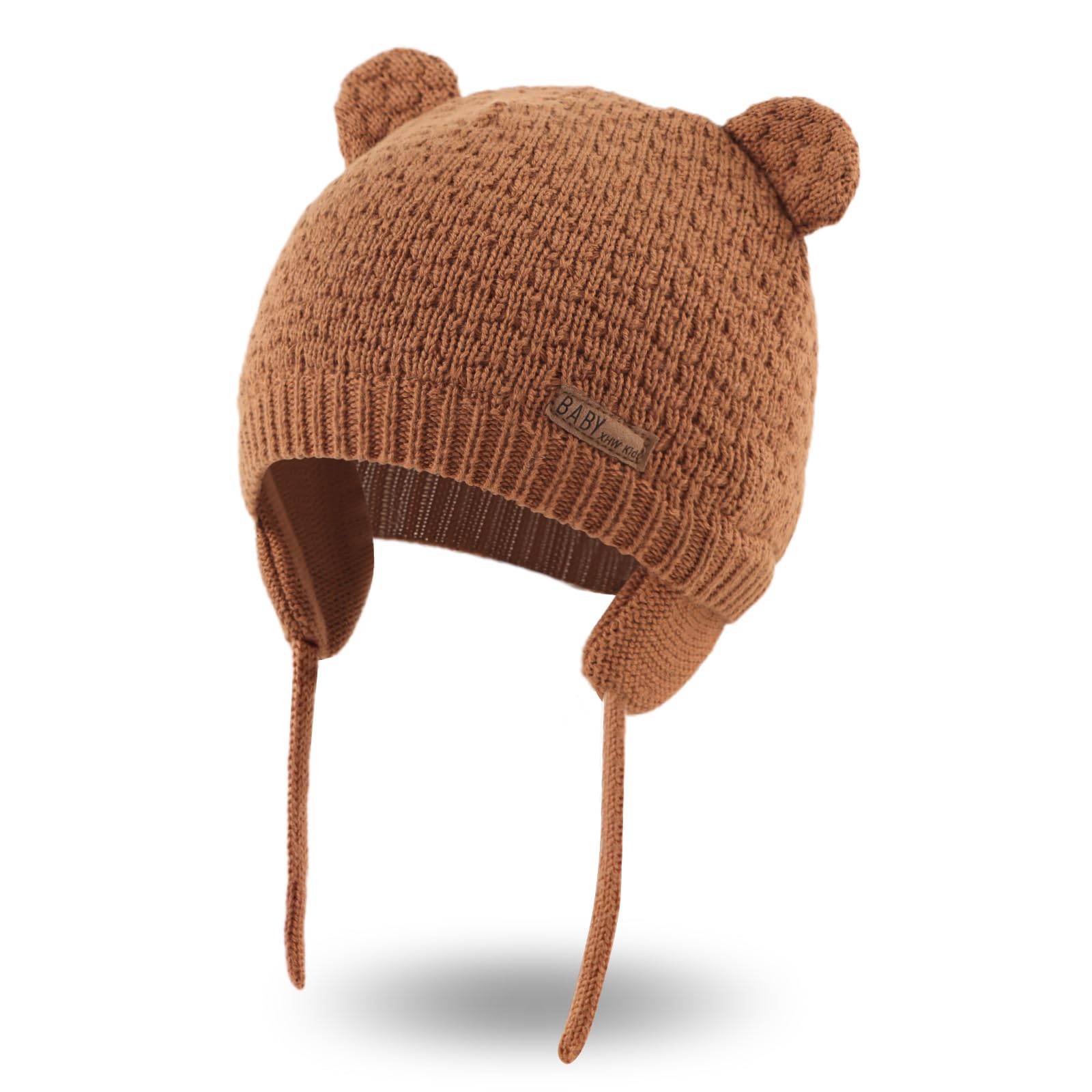 Bamery Baby Crochet Hat Infant Cute Bear Ear Beanie Toddler Boys Girls Earflap Hats for Fall Winter Warm Cap (Bear Brown,S)