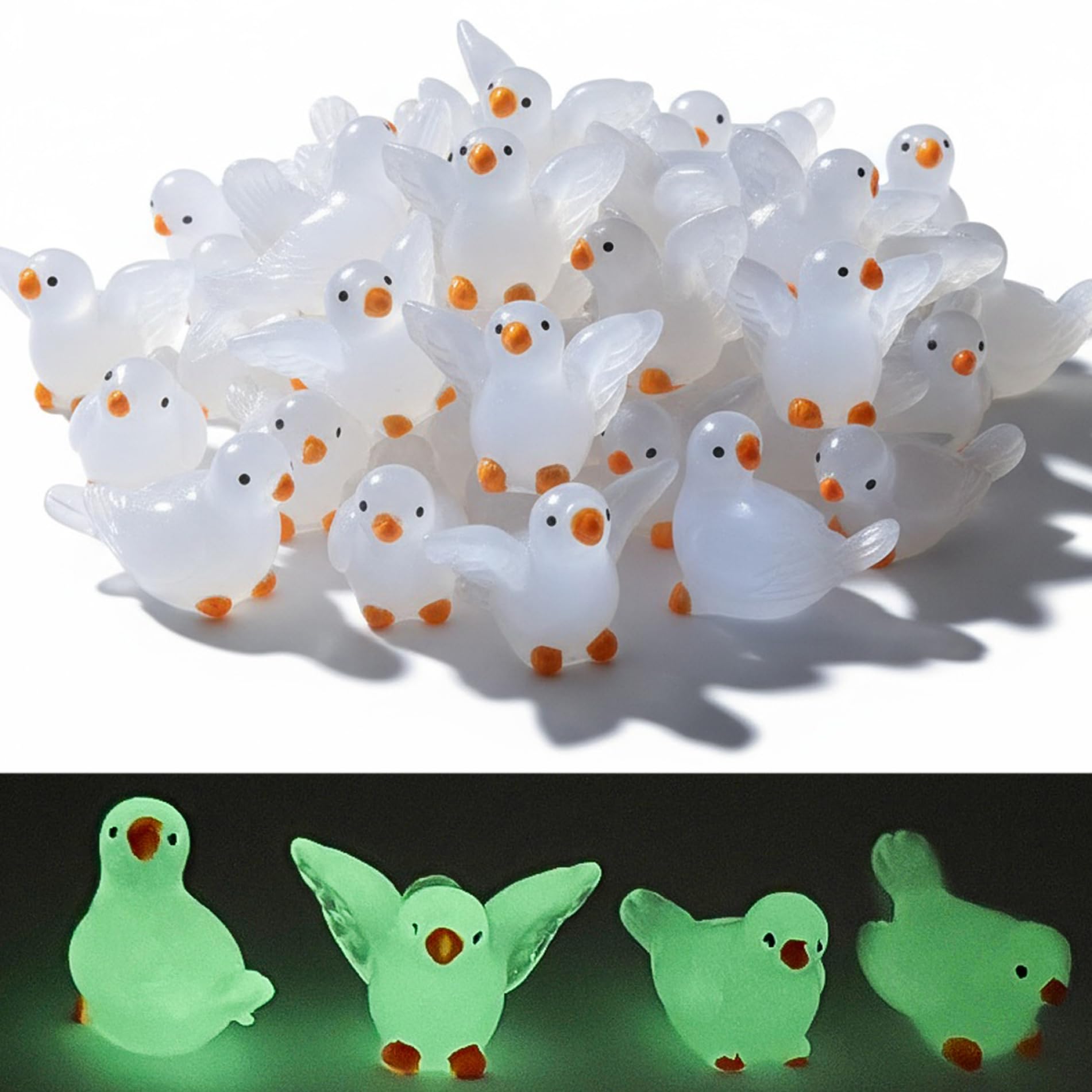 Comebachome 100PCS Luminous Mini Resin Animals, Glow in the Dark Pigeon Figurines, White Bird Figurines for Home Decor and Miniature Displays, Mini Figures, Bird