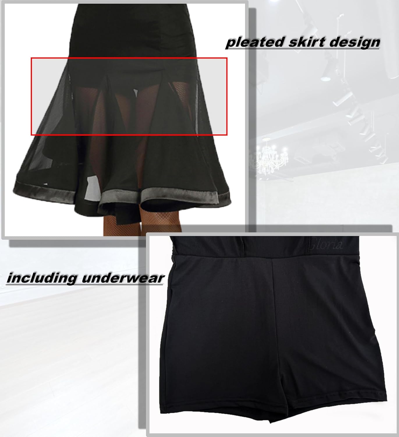 SCGGINTTANZ G2041 Latin Ballroom Dance Professional mesh Stitching Fishbone Swing Skirt