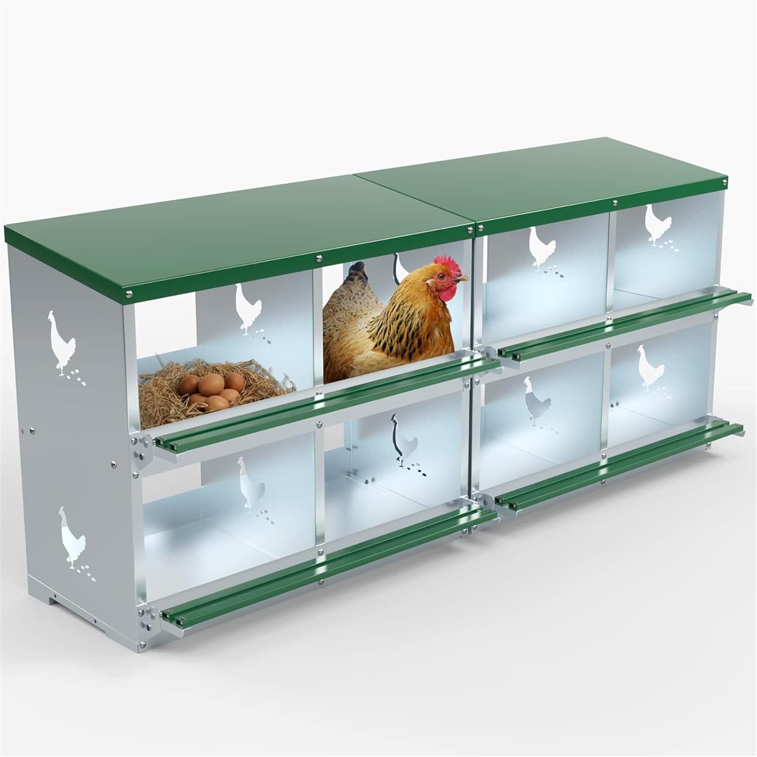 Green Chicken Nesting Box 8 Compartments Laying Boxes for Chicken and Poultry to Collect Eggs Chicken Laying Boxes Hens Chicken Coop Box