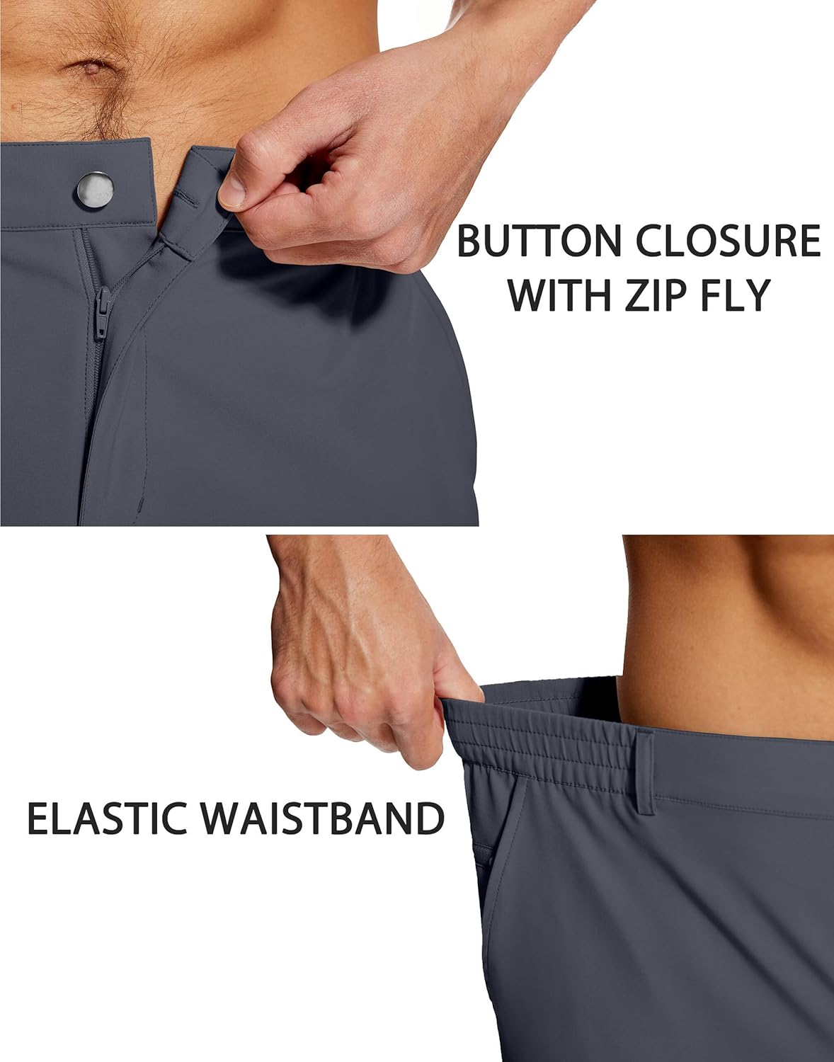 Mens Casual Dress Shorts 9 Inch Elastic Waist Quick Dry Lightweight Khaki for Travel Golf Work with 3 Pockets - Image 5