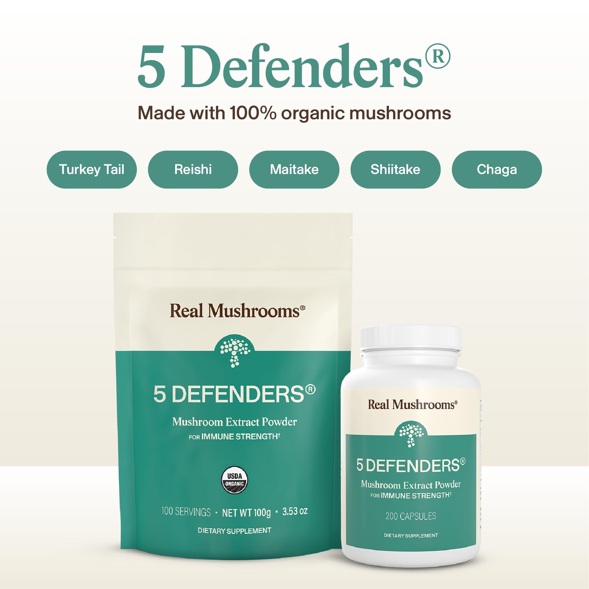 Real Mushrooms 5 Defenders Mushroom Complex Powder, 100 Servings — Amazon image 2