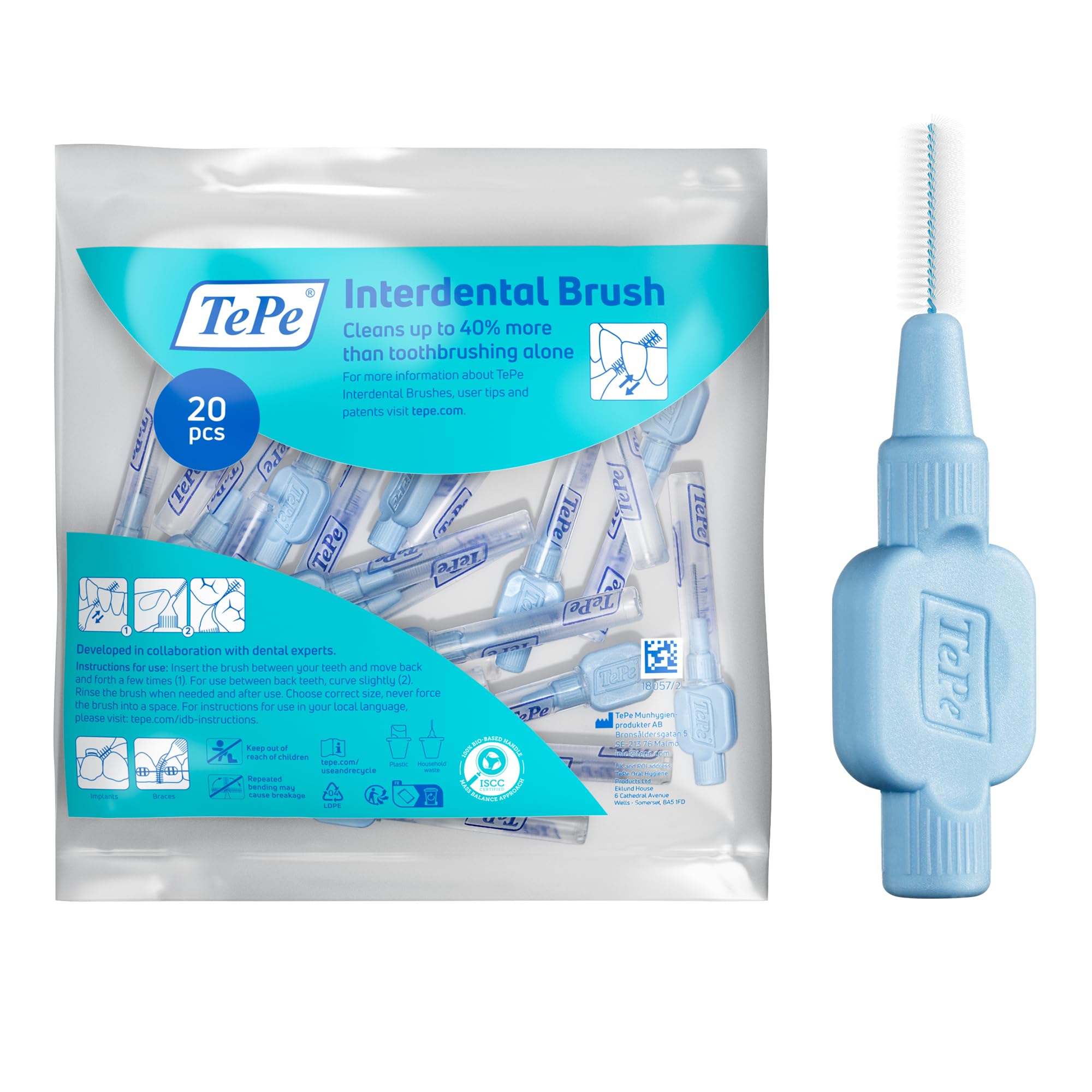 TePe Interdental Brush, Extra Soft, Blue, 0.6mm/ISO 3, 20pcs