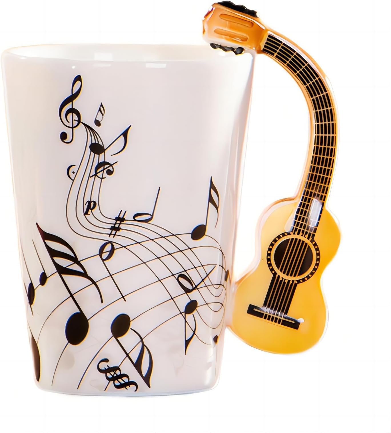 Guitar Shaped Ceramic Mug 8oz Creative Interesting Coffee Mug Gift (Wooden Guitar)
