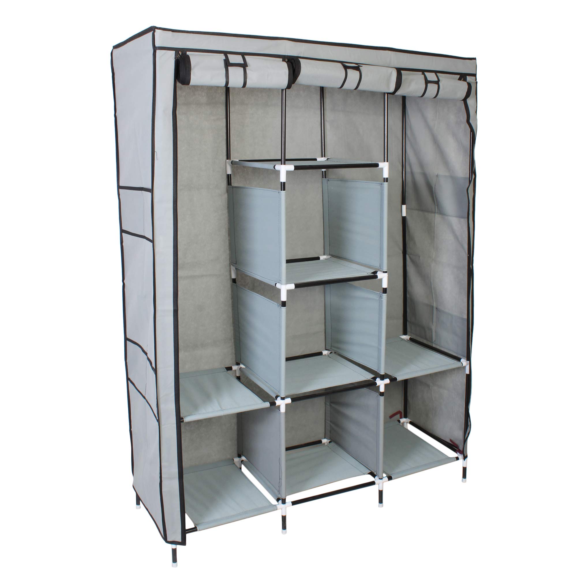GRAZIA Portable Foldable Wardrobe for Baby, Kids & Adults | DIY Rack Clothes Storage Almirah | Bigger & Better Fabric Closet with Side Pockets on Both Sides Grey, 70-inch 1