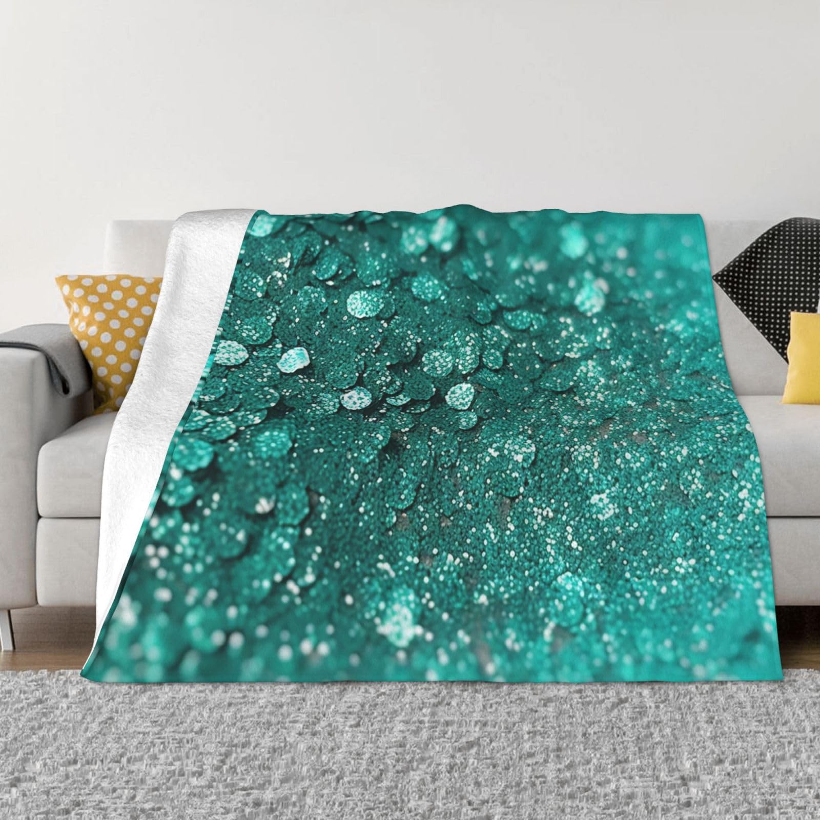 Couverture polaire en flanelle turquoise à paillettes pour lit et canapé douce et légère