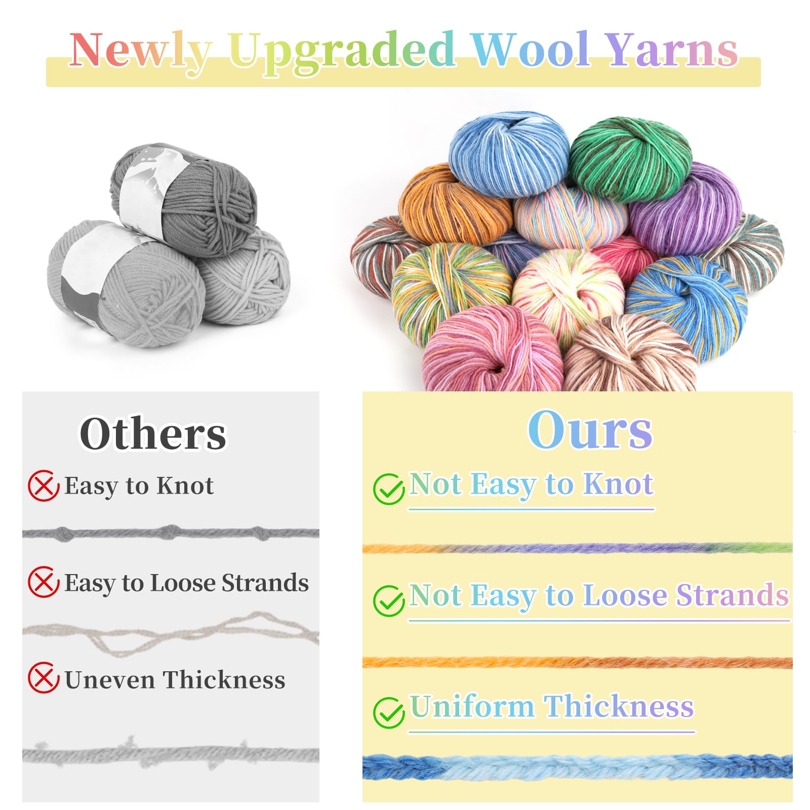 Coopay Wollgarn zum Häkeln & Stricken, 15 Knäuel Premium Wollgarne | Wollmischgarn, 60 % Wolle, 40 % Polyester, 50 g, 129 m, #3 DK-Garn für Kleidung, Schals, Decken, Schals (Mehrfarbig B)