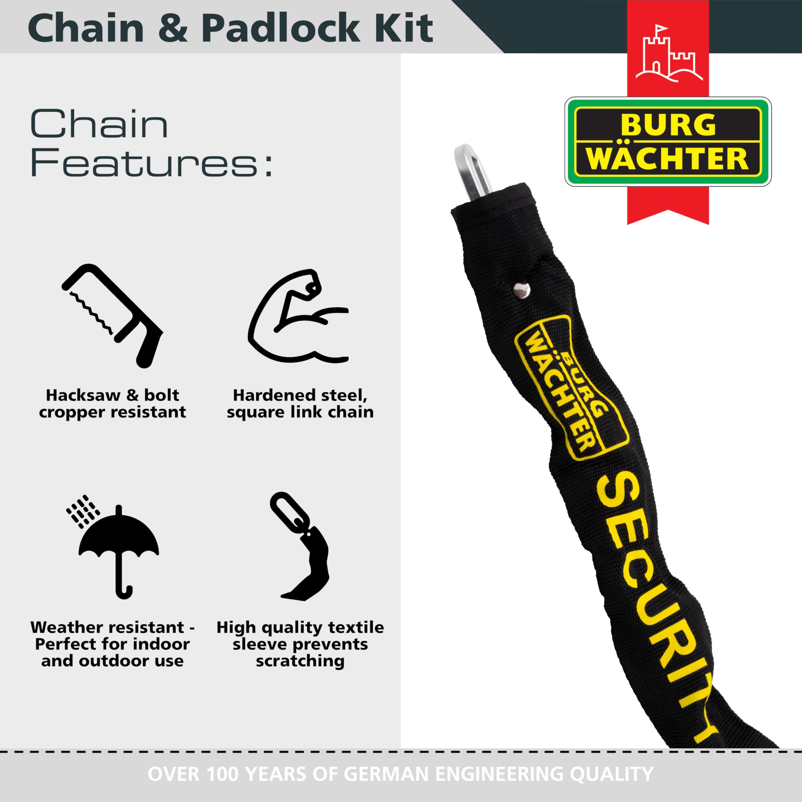 Burg Wächter SKM 6/60 CPL Burg Wachter 60cm 6mm Security Chain & Combination Padlock, Black - Image 2