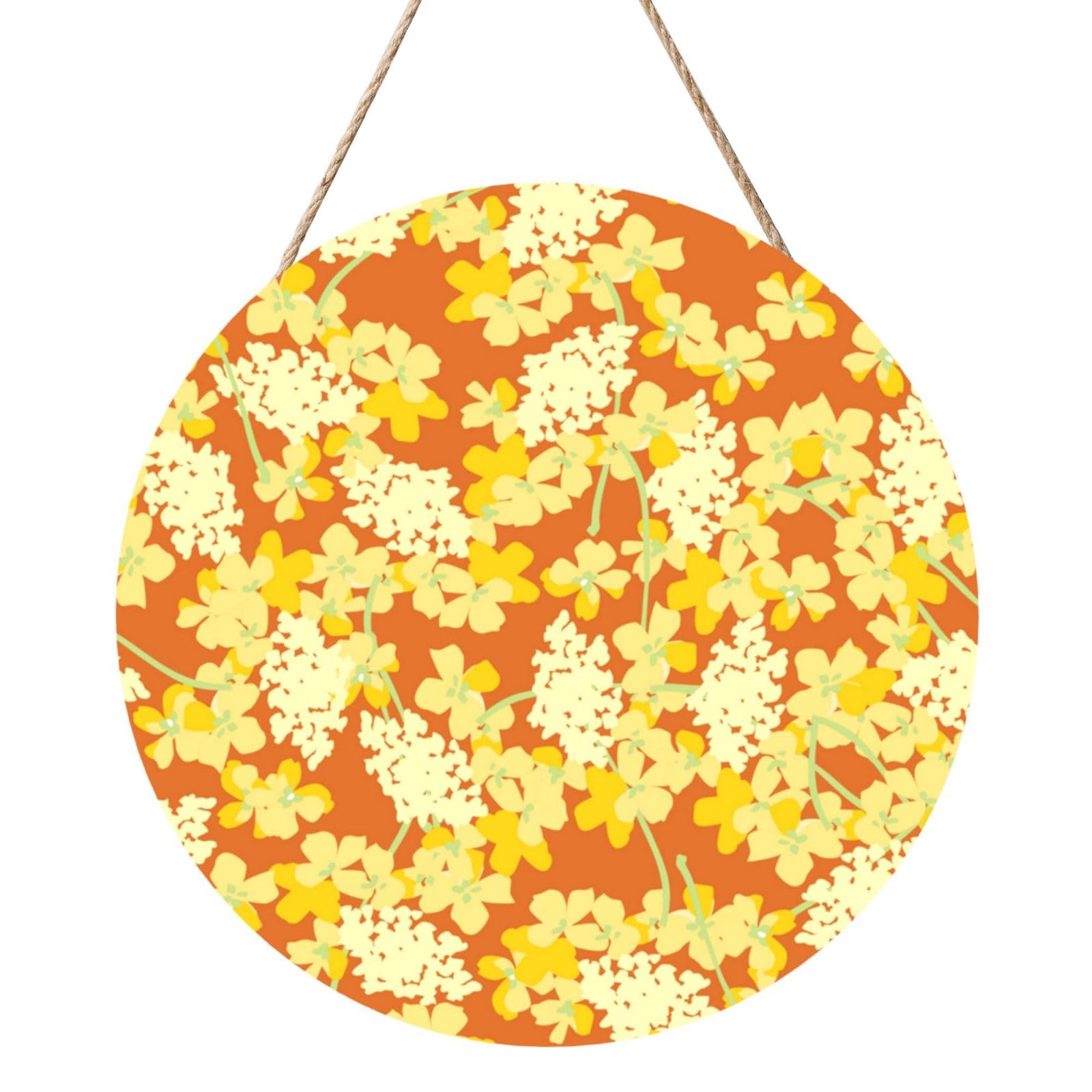 InOmak Orange Flowers, Round Wood Panel Painting 12 in, Wall Hanging Painting For Home