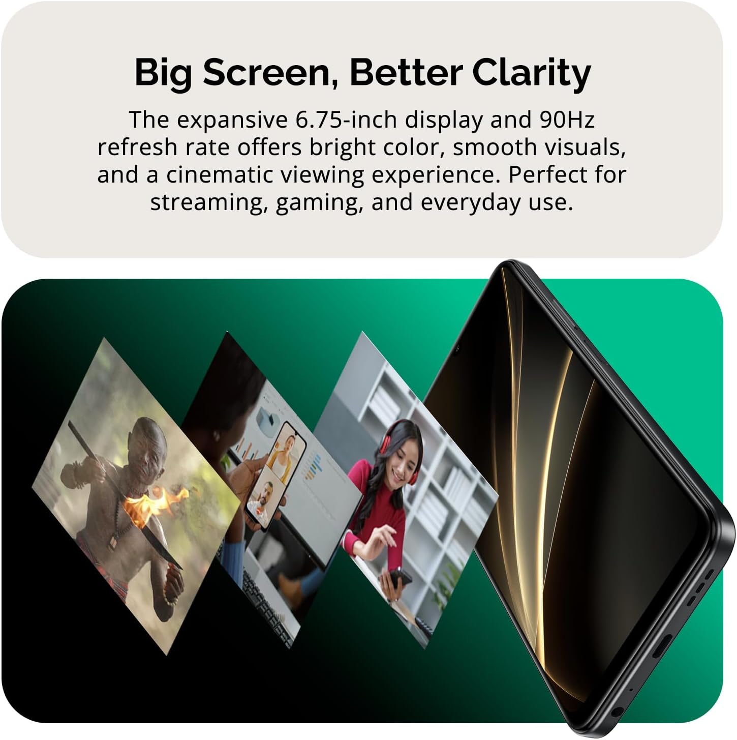 Eco 10 | SIM + eSIM | Unlocked Smartphone | Android 16 | 2 Day Battery | NFC | 6.75” HD+ Display | 6GB+10GB VRAM | 128GB Storage | 50MP Dual Camera | Fingerprint | Charcoal