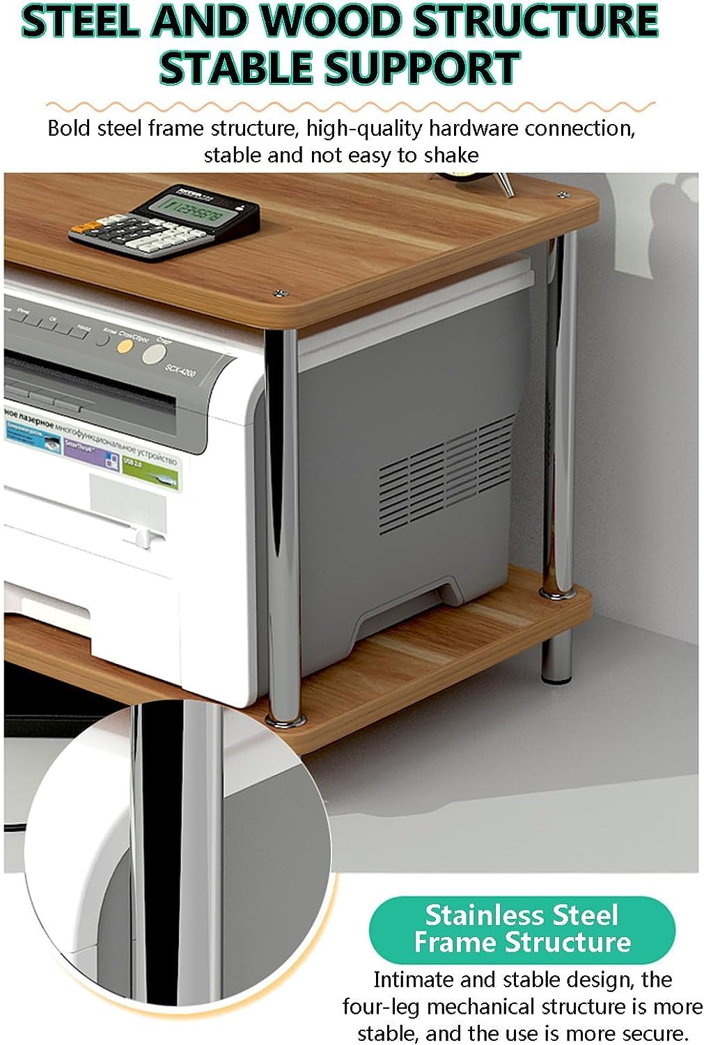 Mesa Impresora Estante para Impresora, De Almacenamiento Doble Capa para Encimera, para Microondas Cocina Dos Capas para Escritorio, para, Escáner Y Fax Mueble Organizador(55x30x49cm)