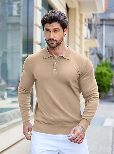 Miniatura 7 de COOFANDY Camisas polo de punto para hombre, estilo casual, manga larga, clásicas, camisas de golf con botones