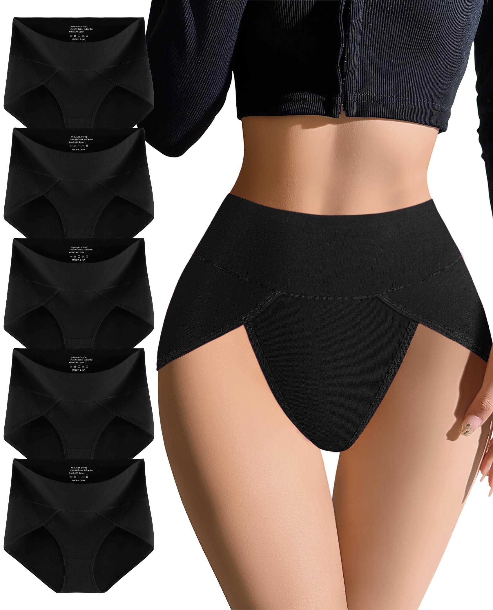 MISSWHO Womens High Waisted Cotton Underwear Soft Briefs Full Coverage Comfy Ladies tagless Panties Regular Plus Size