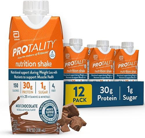 PROTALITY Batido nutricional de chocolate con leche, 1.06 oz de proteína, 0.04 oz de azúcar, apoyo nutricional durante la pérdida de peso, paquete