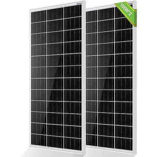ECO-WORTHY Solar Panels 2pcs 195 Watt 18 Volt Monocrystalline Solar Panel Module Off Grid PV Power for 12V/24V Battery,Home, Camping, Boat, Shed Farm, RV