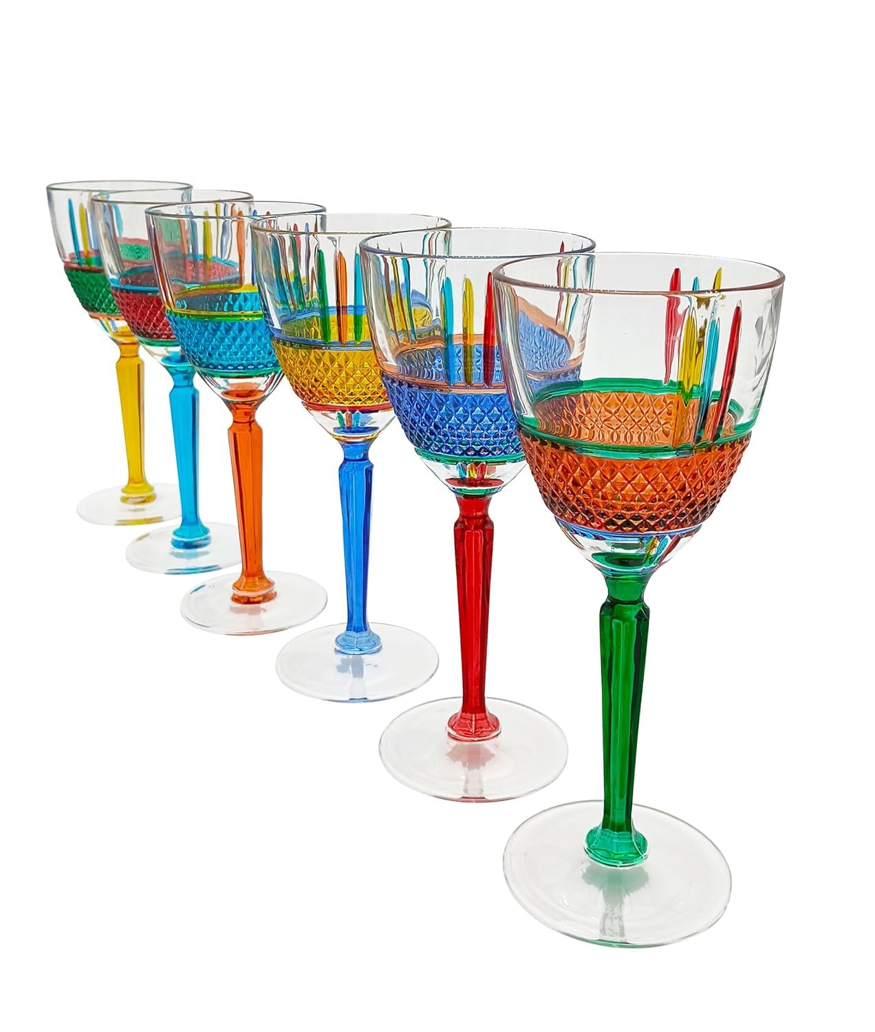 Perle d'Arte Lot de 6 Gobelets Diamonds 29 cl Multicolore en Cristal Peint à la Main – Style Murano Venise