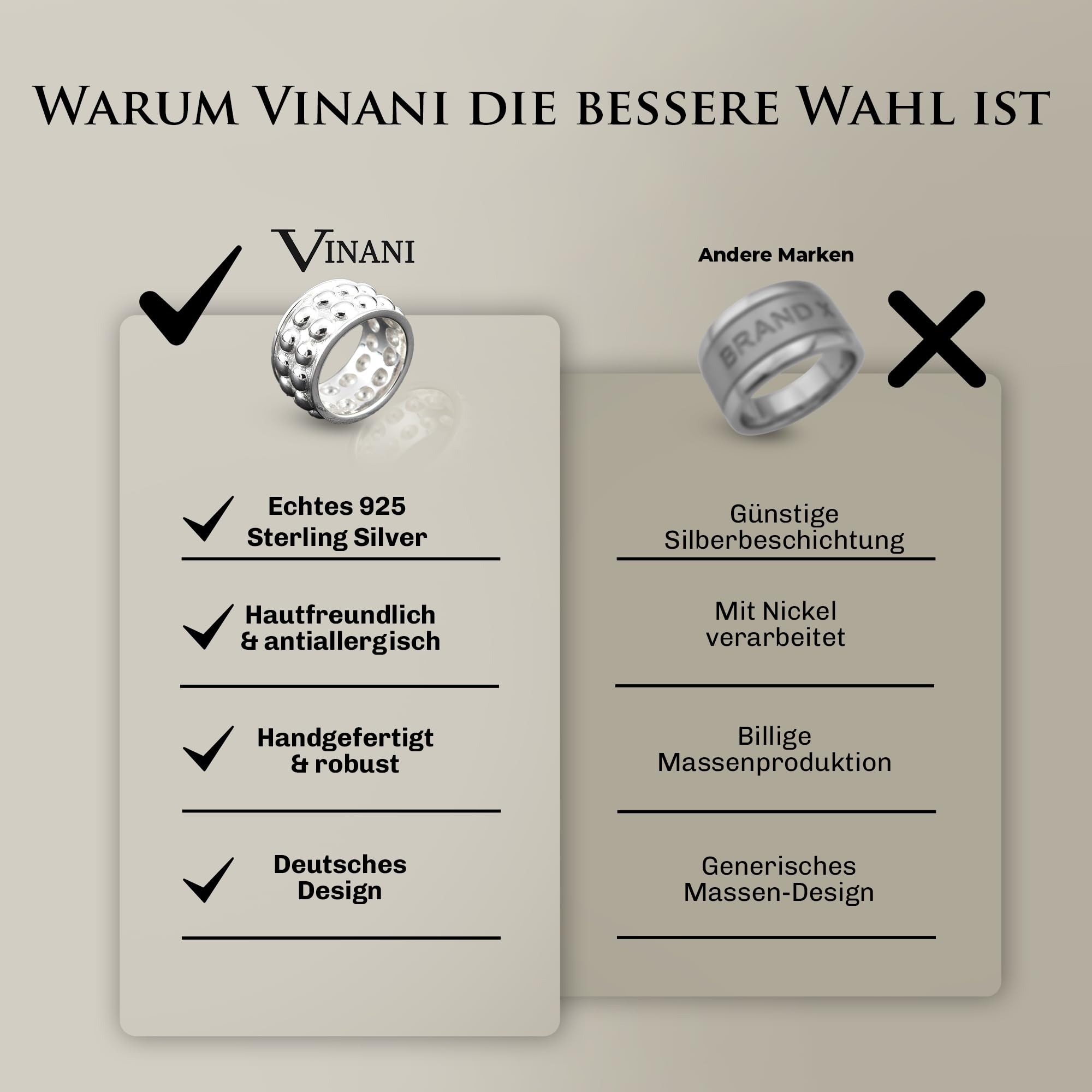 Vinani Damen Ring aus 925 Sterling Silber - Kugelbandring nickelfrei & antiallergisch, zeitloser Silberring, Damen Schmuck Designed in Deutschland, Geschenk für Frauen