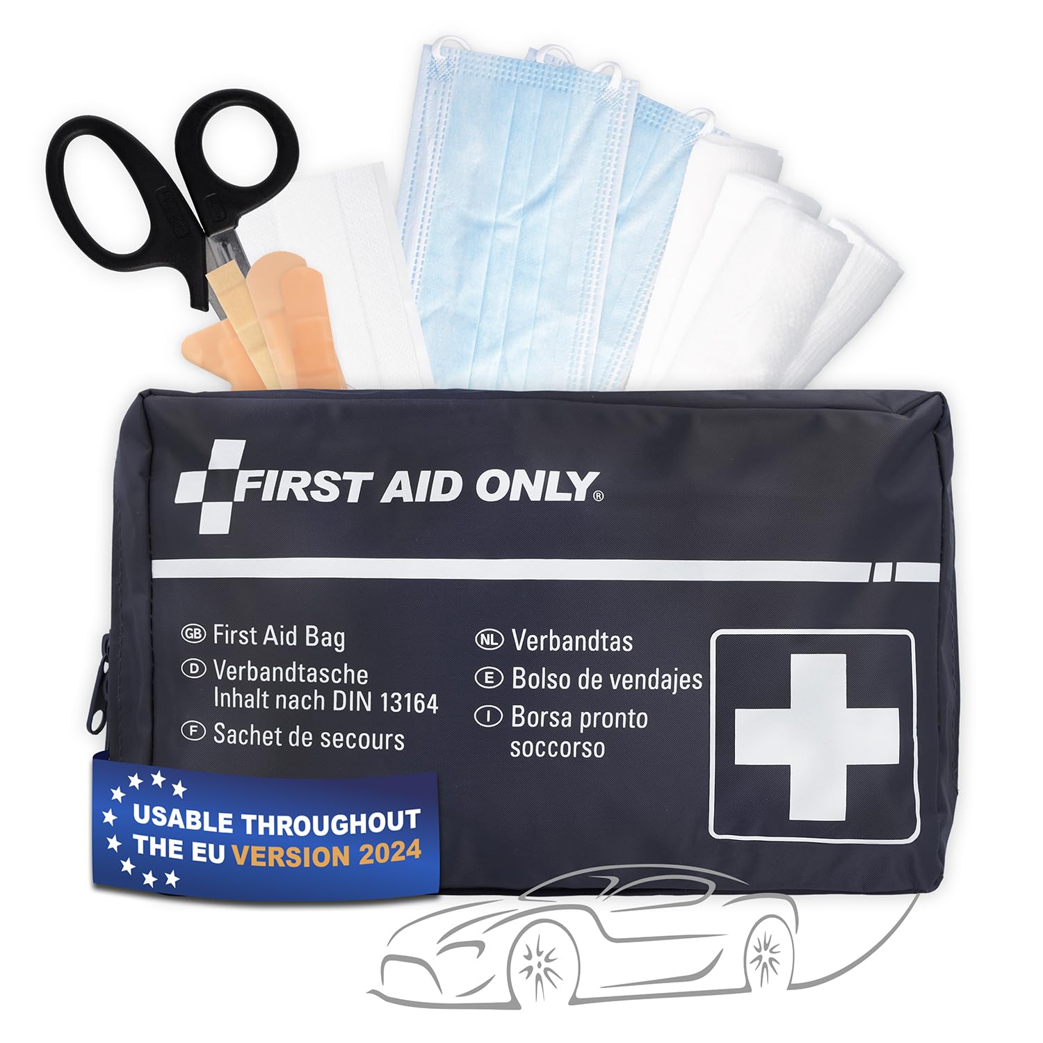 First Aid Only kit for car, KFZ DIN 13164, Blue, P-10019, Black