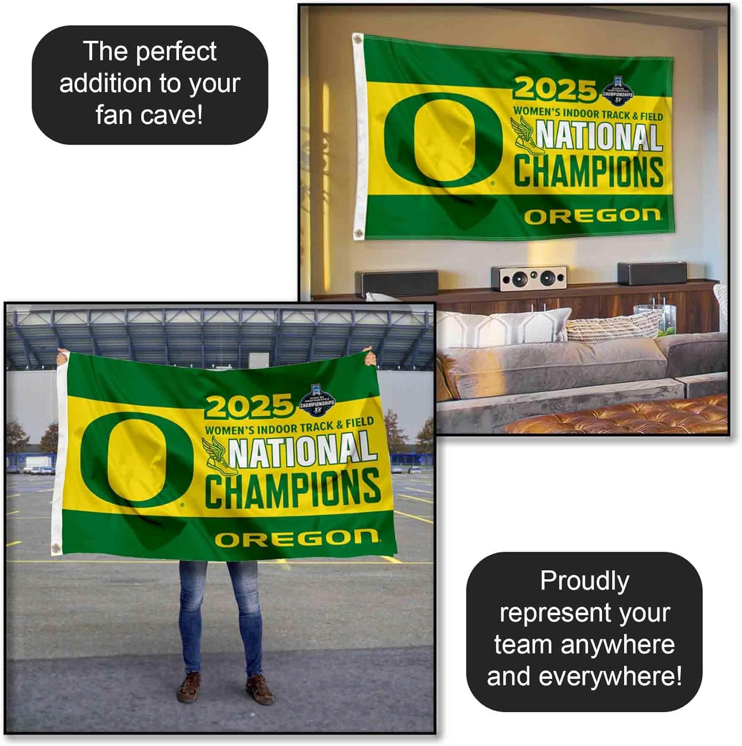 College Flags & Banners Co. Oregon 2025 Women's Track and Field Champions 3x5 Grommet Flag
