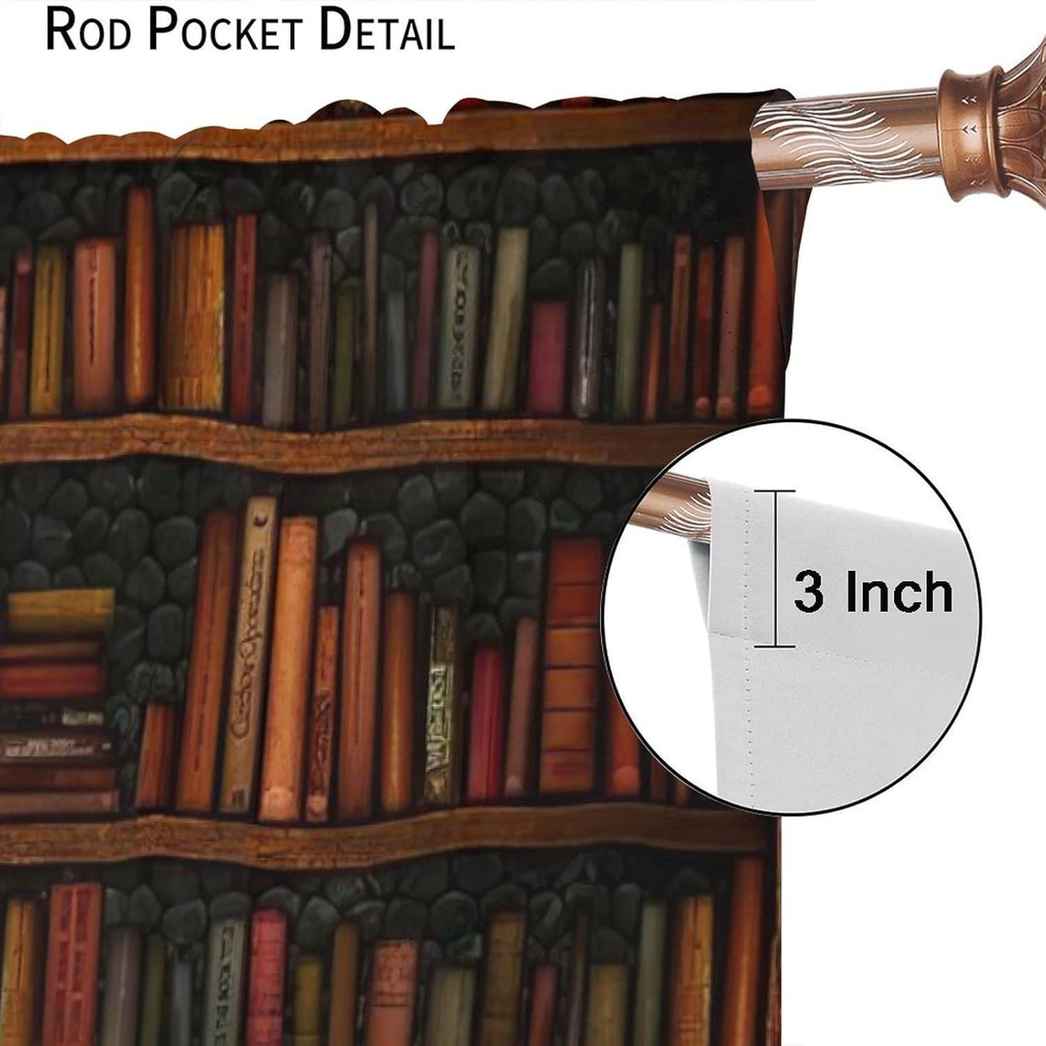 Retro Bookshelf Blackout Curtains Antique Wooden Structure Ladder Candles Colorful Illustrated Artwork Rod Pocket Window Treatments for Bedroom Kitchen Living Dining Apartment Dorms Cafe 52"W X 84"L