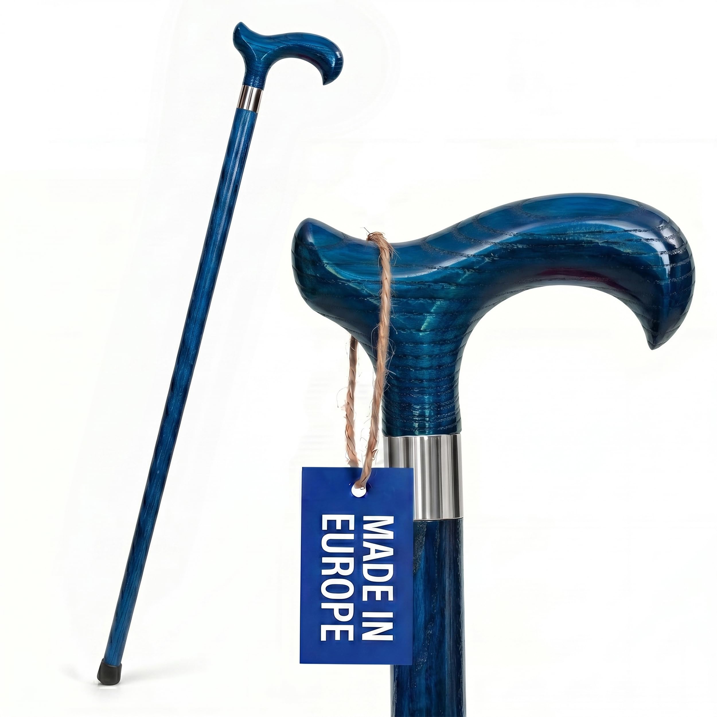 Dr. Watson Classic Derby Walking Stick – Handcrafted Ash Wood Cane with Polished Stainless Steel Collar