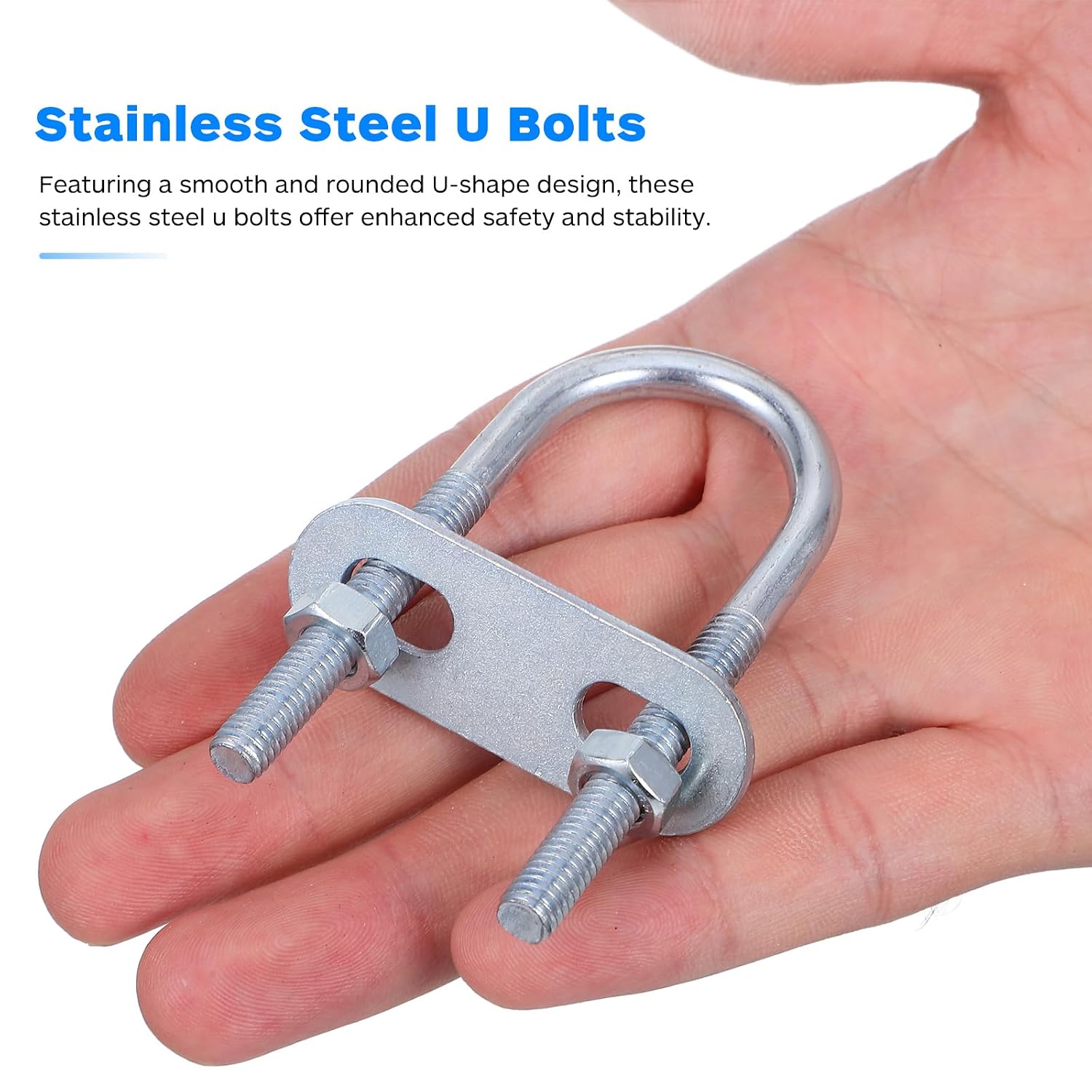 Stainless Steel U-Bolt Set M6 2.75 Inch with Nuts Washers and Plates Round U Shaped Bolts for Automotive Trailer Marine Hardware Fastening