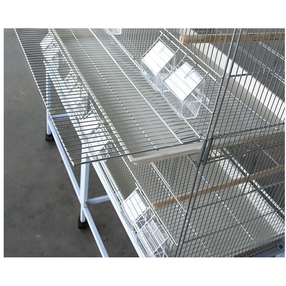 Pet's Solution - Batteria Gabbie da Cova Silver con Carrello e Accessori, per Allevamento, Riproduzione ed Esposizione Uccelli - 2 Moduli con 6 Gabbie di 60x42x43h cm