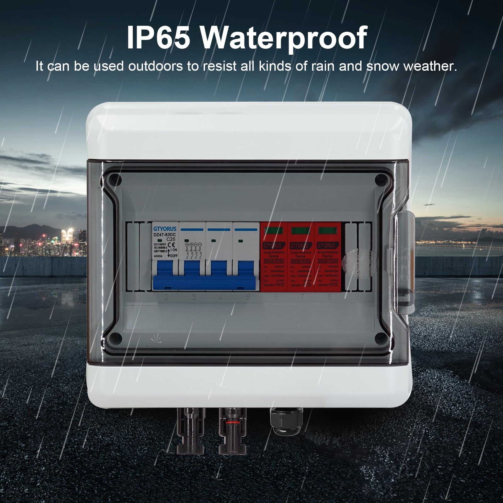 Boitier de Jonction Photovoltaïque Solaire, IP65 Protection Contre Les Surtensions DC Photovoltaïques, 1 String 1000V PV DC Disjoncteur avec Fiche Solaire(1 in 1 out, 25A)