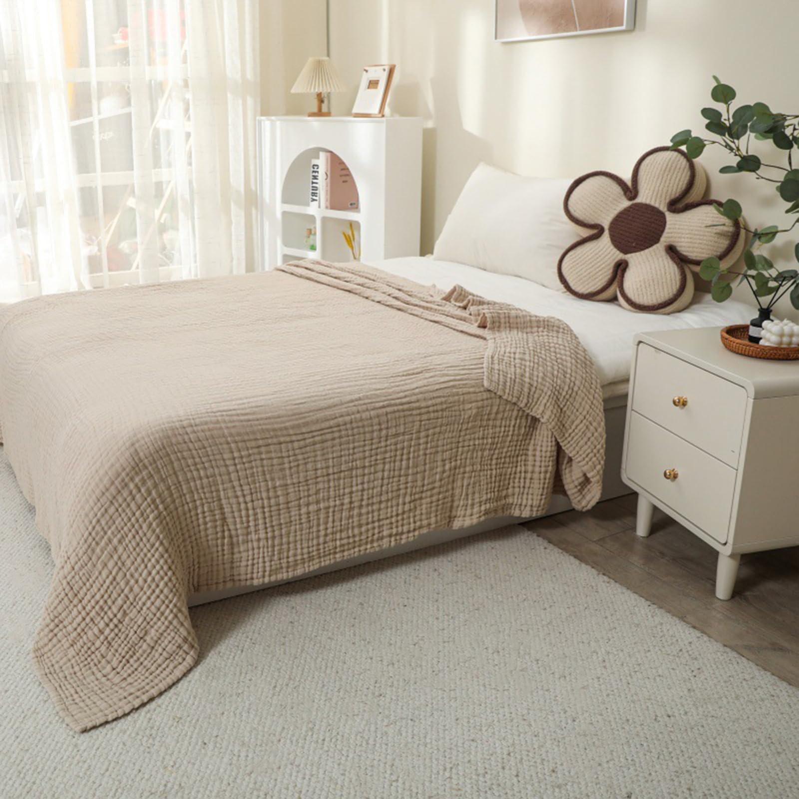 Couverture Mousseline 100% Coton Montivo Jaune - Douce Et Respirante 150x200 Cm Pour Adulte