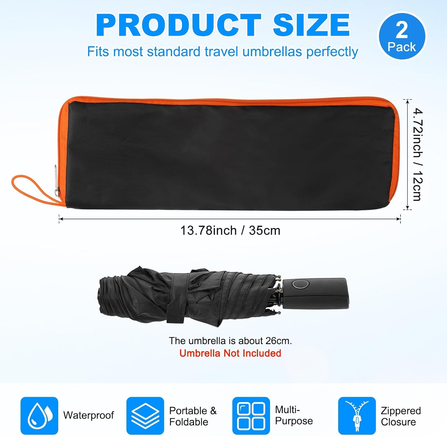 M METERXITY Wet Umbrellas Bags, Portable Waterproof Oxford Cloth Reversible Folding Umbrellas Sleeve Cover, Organizer Zipper Case image 3
