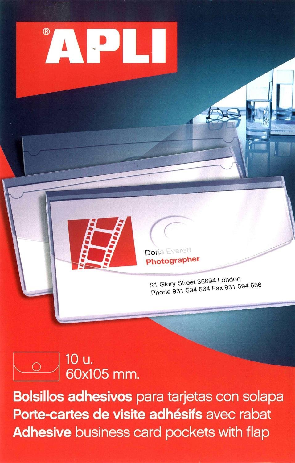 APLI Self-Adhesive Card Holder with Flap 105 x 60 mm Transparent Pack of 10